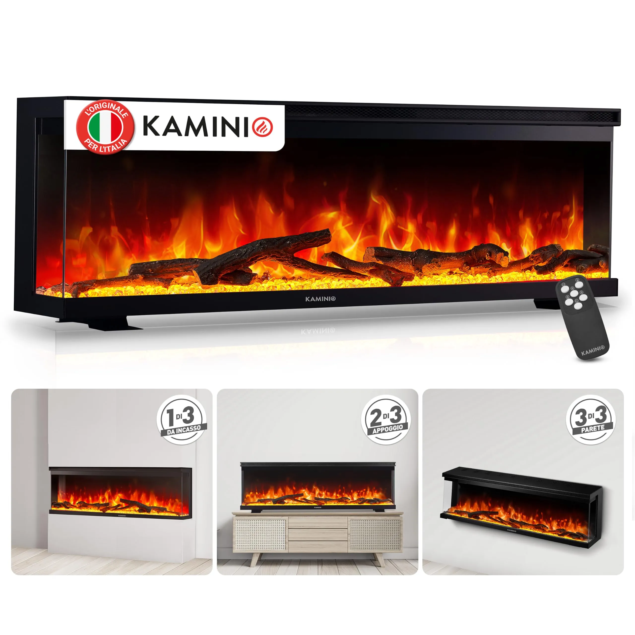 KAMINIO Lea PRO 60 Camino Elettrico da Incasso, Parete o Appoggio - immagine 1