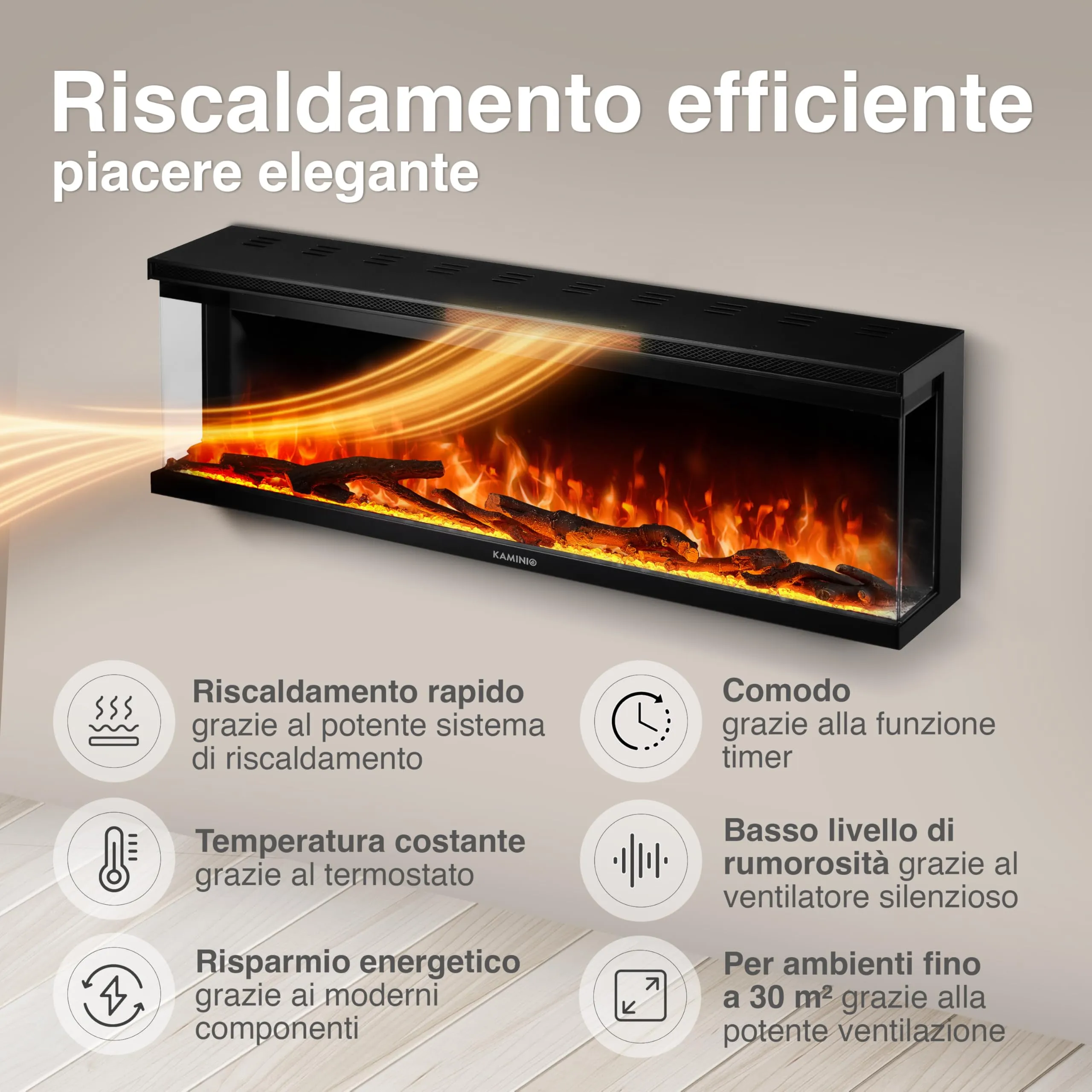 KAMINIO Lea PRO 60 Camino Elettrico da Incasso, Parete o Appoggio - immagine 4