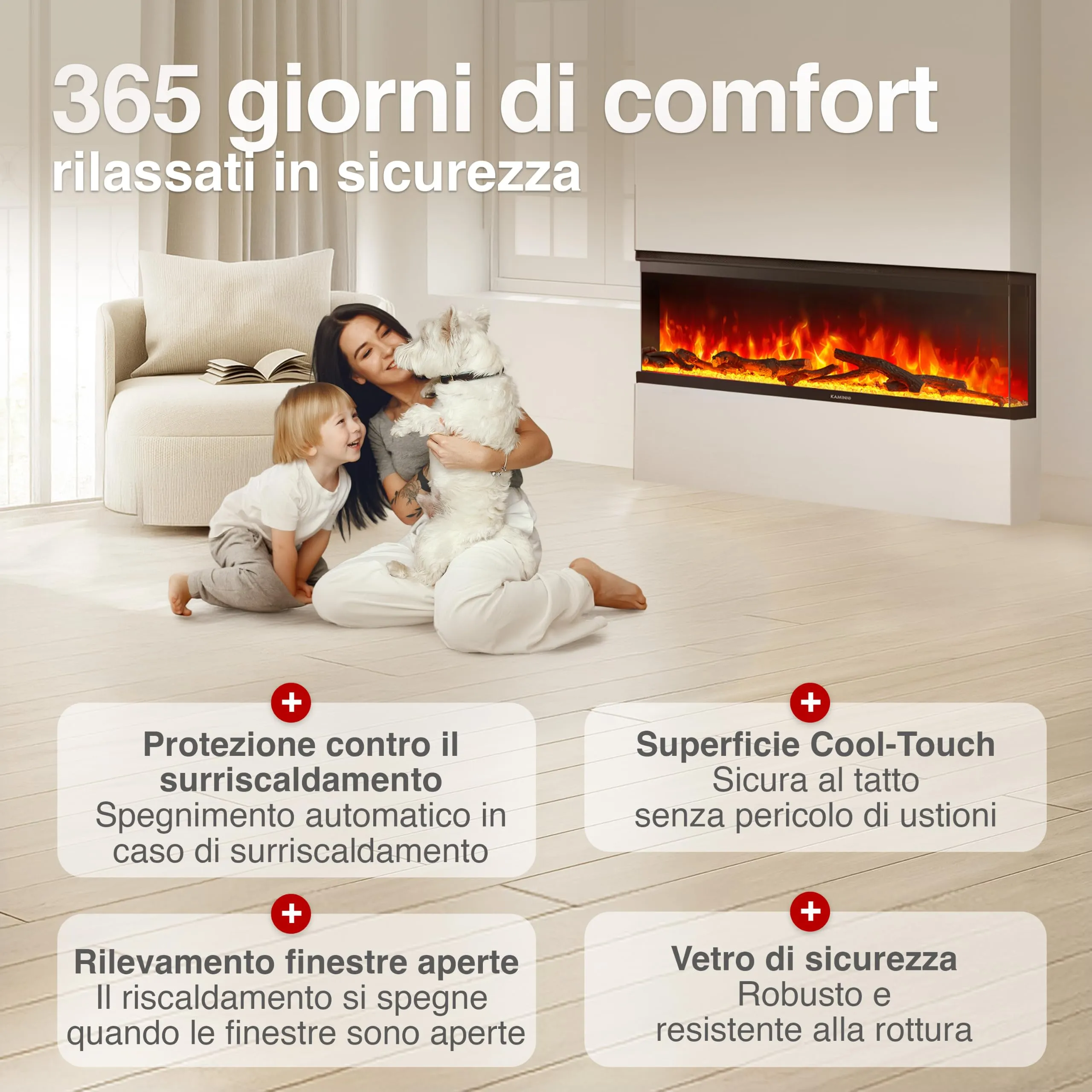KAMINIO Lea PRO 60 Camino Elettrico da Incasso, Parete o Appoggio - immagine 5