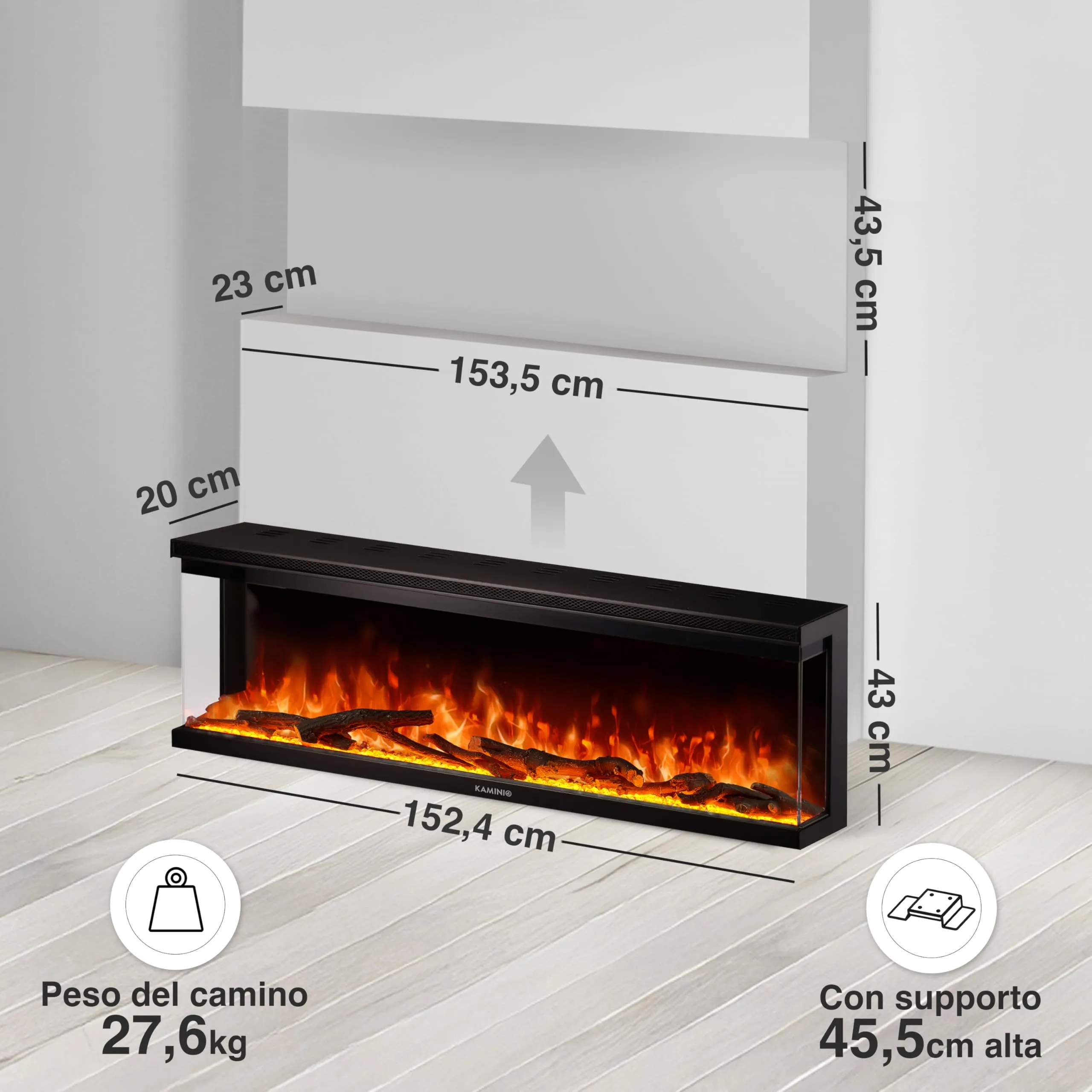 KAMINIO Lea PRO 60 Camino Elettrico da Incasso, Parete o Appoggio - immagine 6