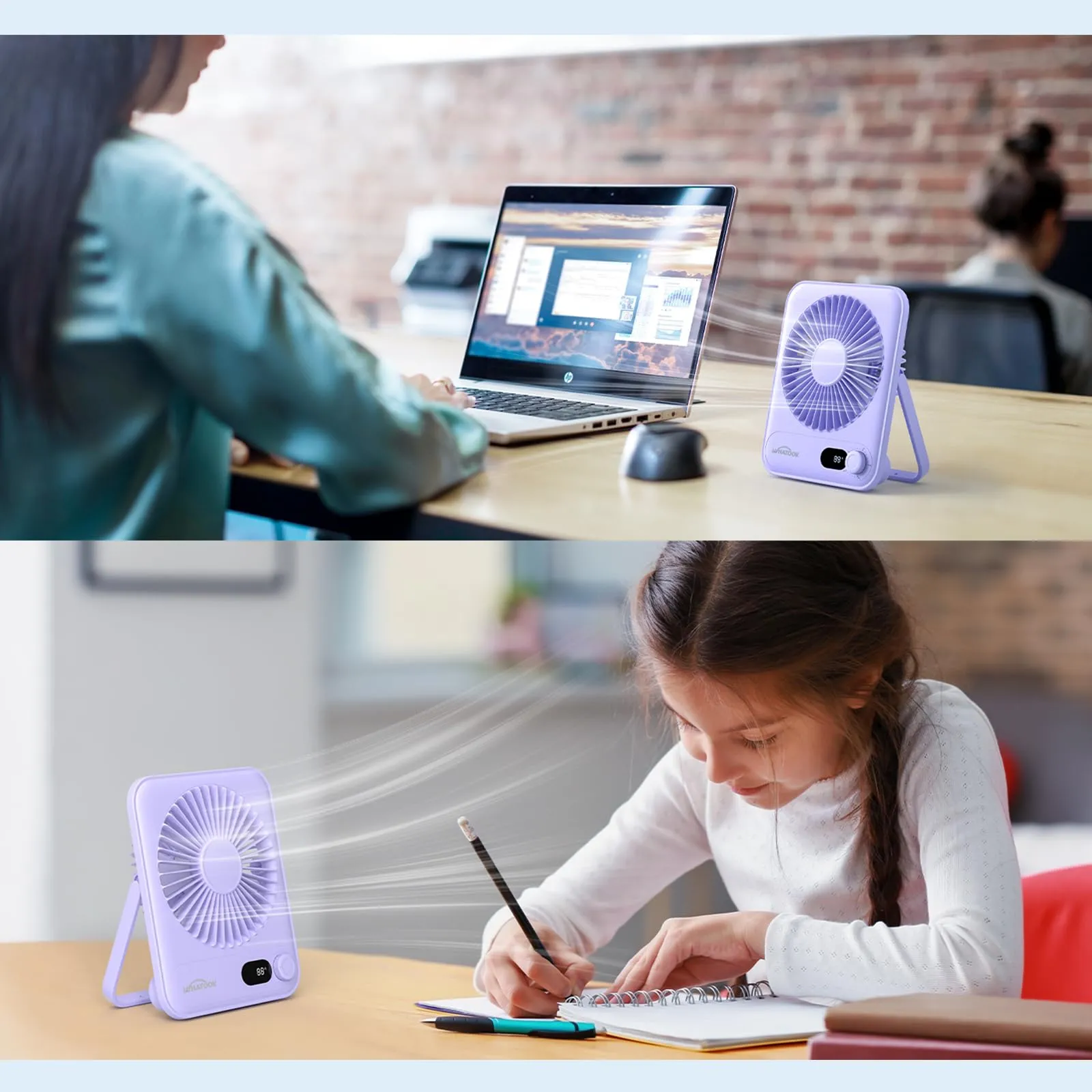 WHATOOK Mini Ventilatore da Tavolo Ricaricabile 2000mAh, Viola - immagine 8