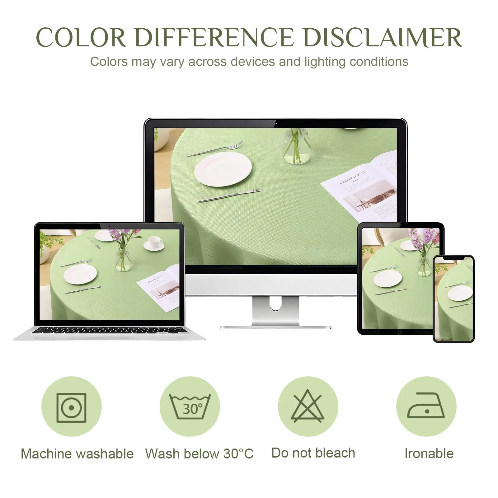 Softalker Tovaglia Rotonda 100 cm Verde Chiaro, Motivo a Righe Jacquard, Antimacchia e Idrorepellente - immagine 5