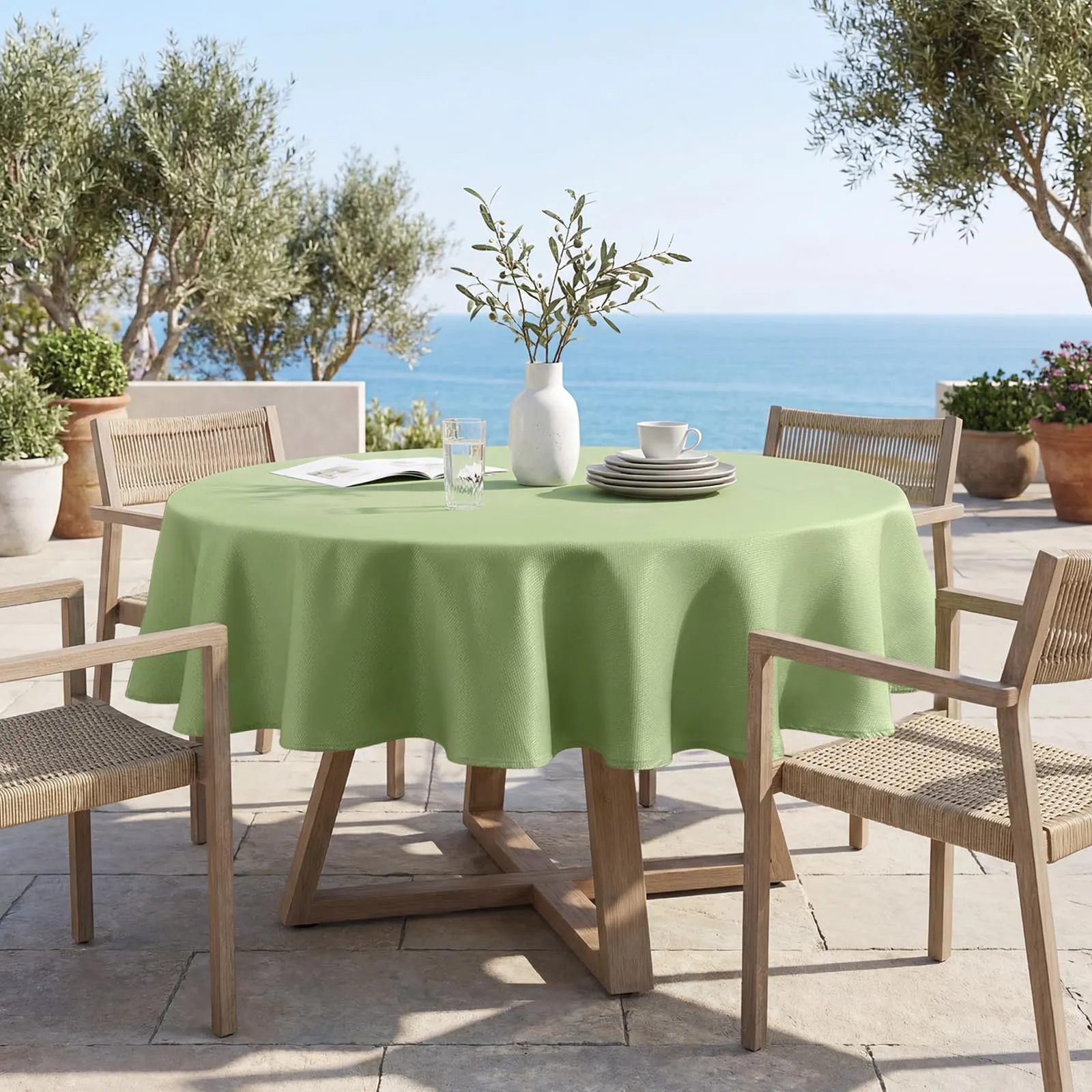 Softalker Tovaglia Da Esterno Rotonda 120 cm, Verde Chiaro, Poliestere 210GSM Jacquard, Idrorepellente e Antimacchia - immagine 2