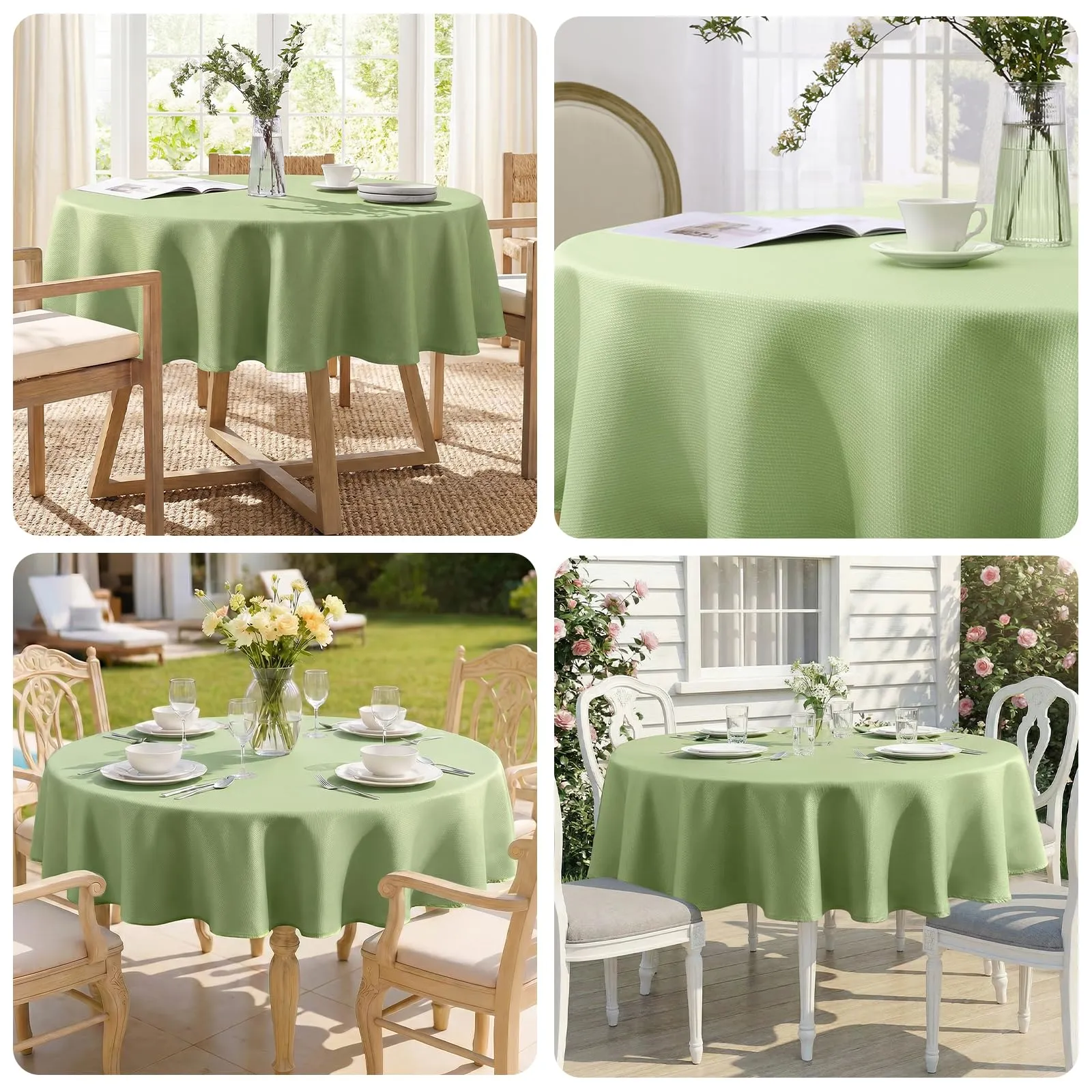 Softalker Tovaglia Da Esterno Rotonda 120 cm, Verde Chiaro, Poliestere 210GSM Jacquard, Idrorepellente e Antimacchia - immagine 8