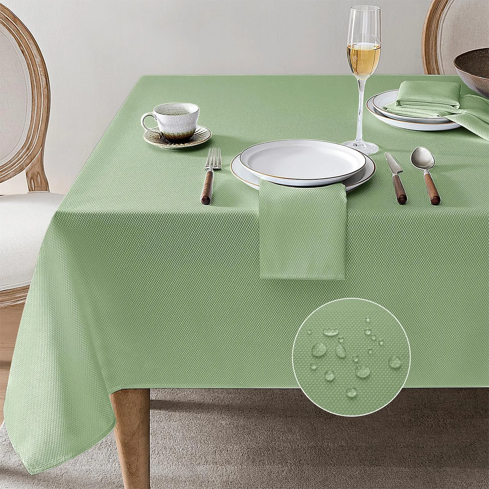 Softalker Tovaglia Da Esterno in Poliestere Jacquard, Verde Chiaro, 140x180 cm, Idrorepellente e Antimacchia - immagine 1