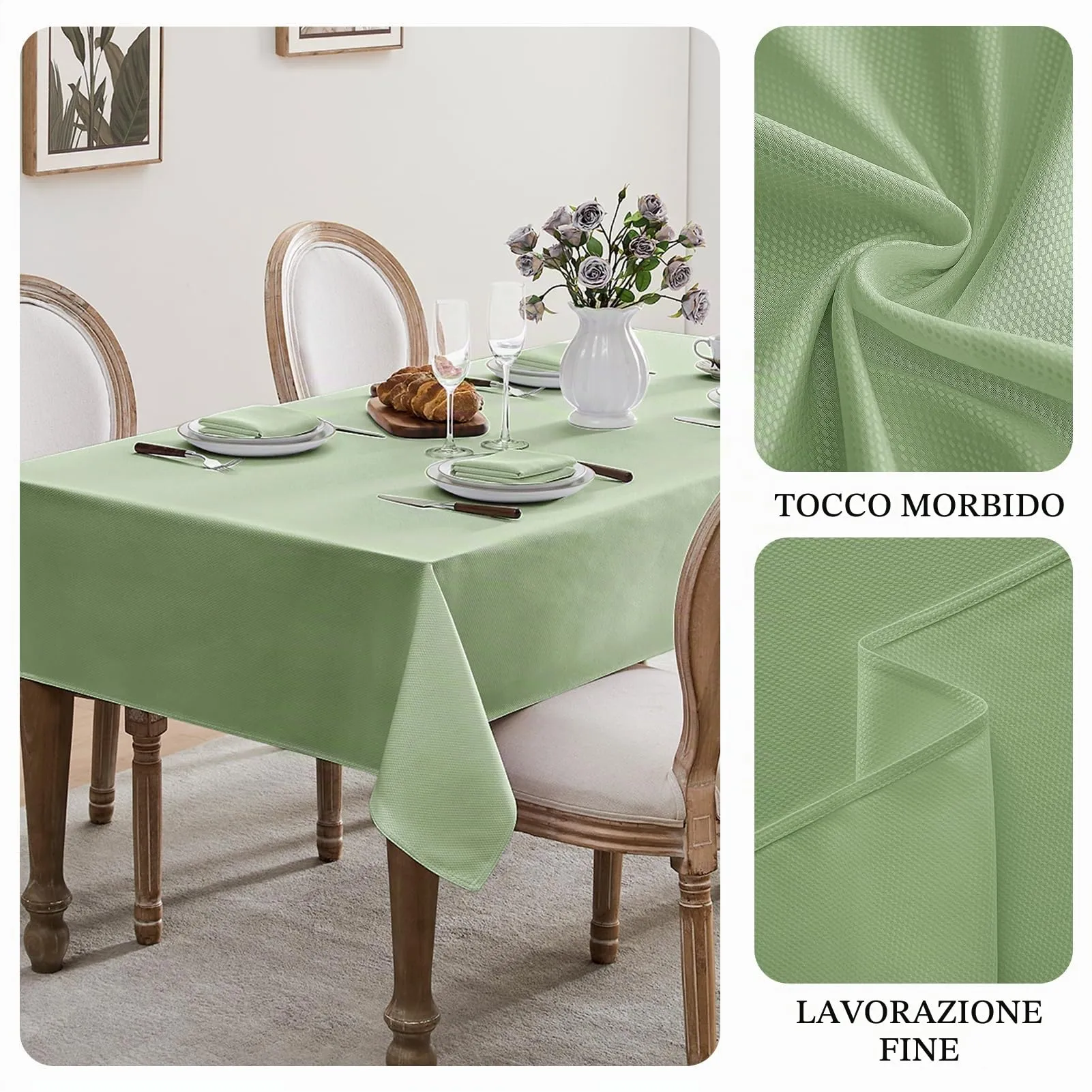 Softalker Tovaglia Da Esterno in Poliestere Jacquard, Verde Chiaro, 140x180 cm, Idrorepellente e Antimacchia - immagine 4