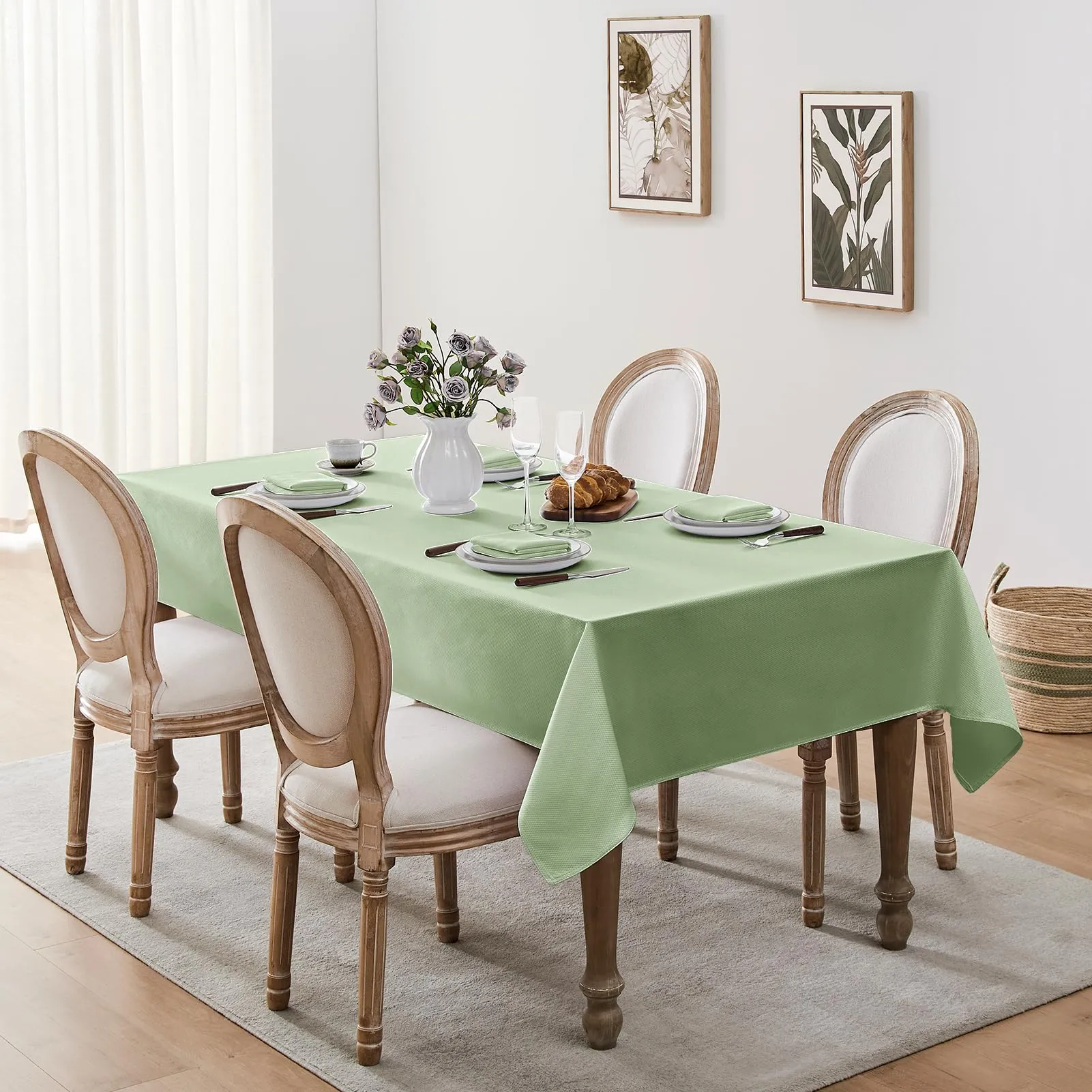 Softalker Tovaglia Da Esterno in Poliestere Jacquard, Verde Chiaro, 140x180 cm, Idrorepellente e Antimacchia - immagine 5