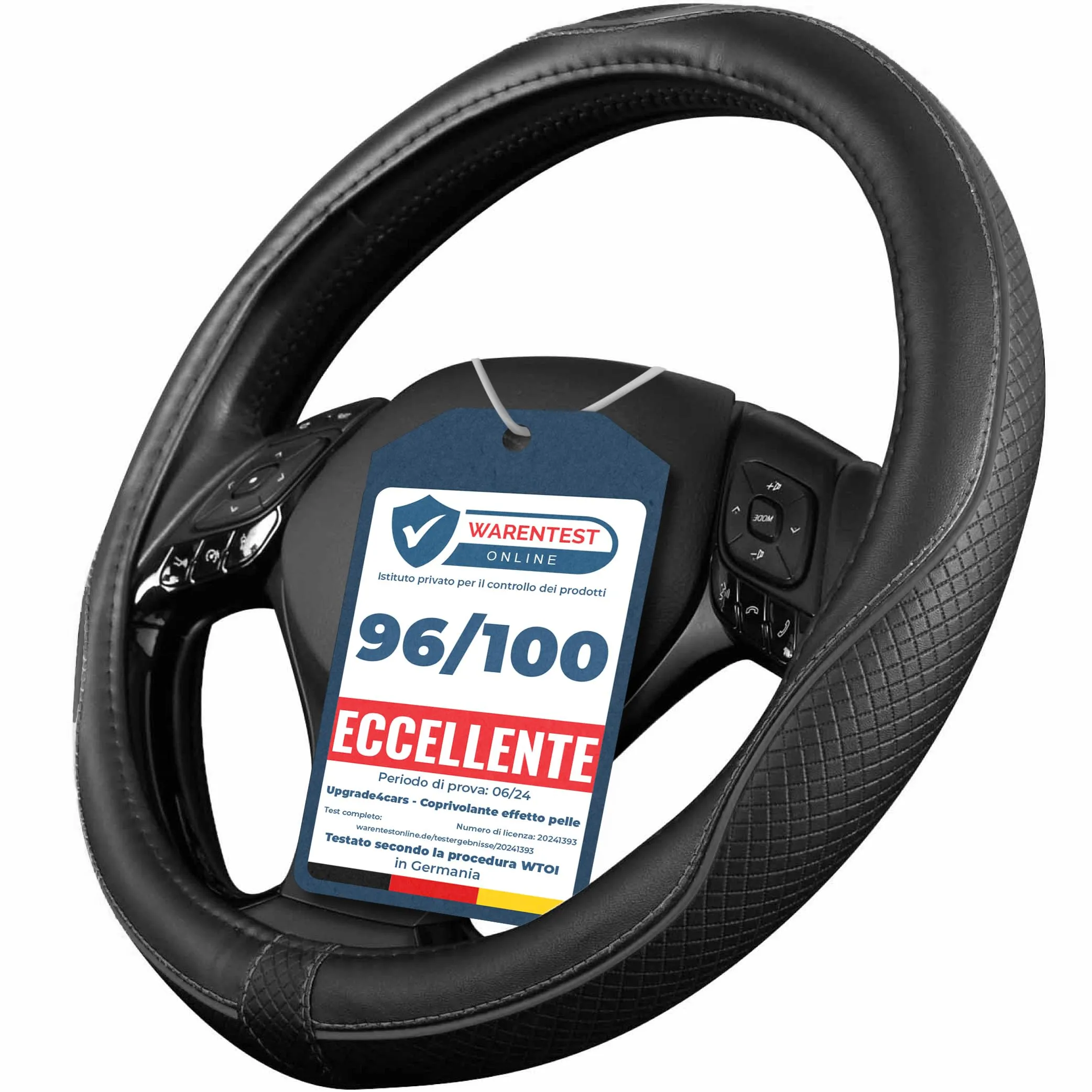 Upgrade4cars Coprivolante in Finta Pelle Nero Universale 37-38 cm - immagine 1