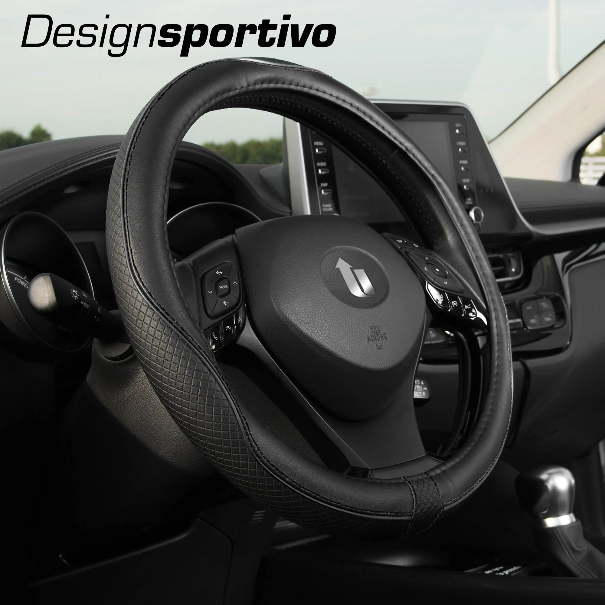 Upgrade4cars Coprivolante in Finta Pelle Nero Universale 37-38 cm - immagine 2