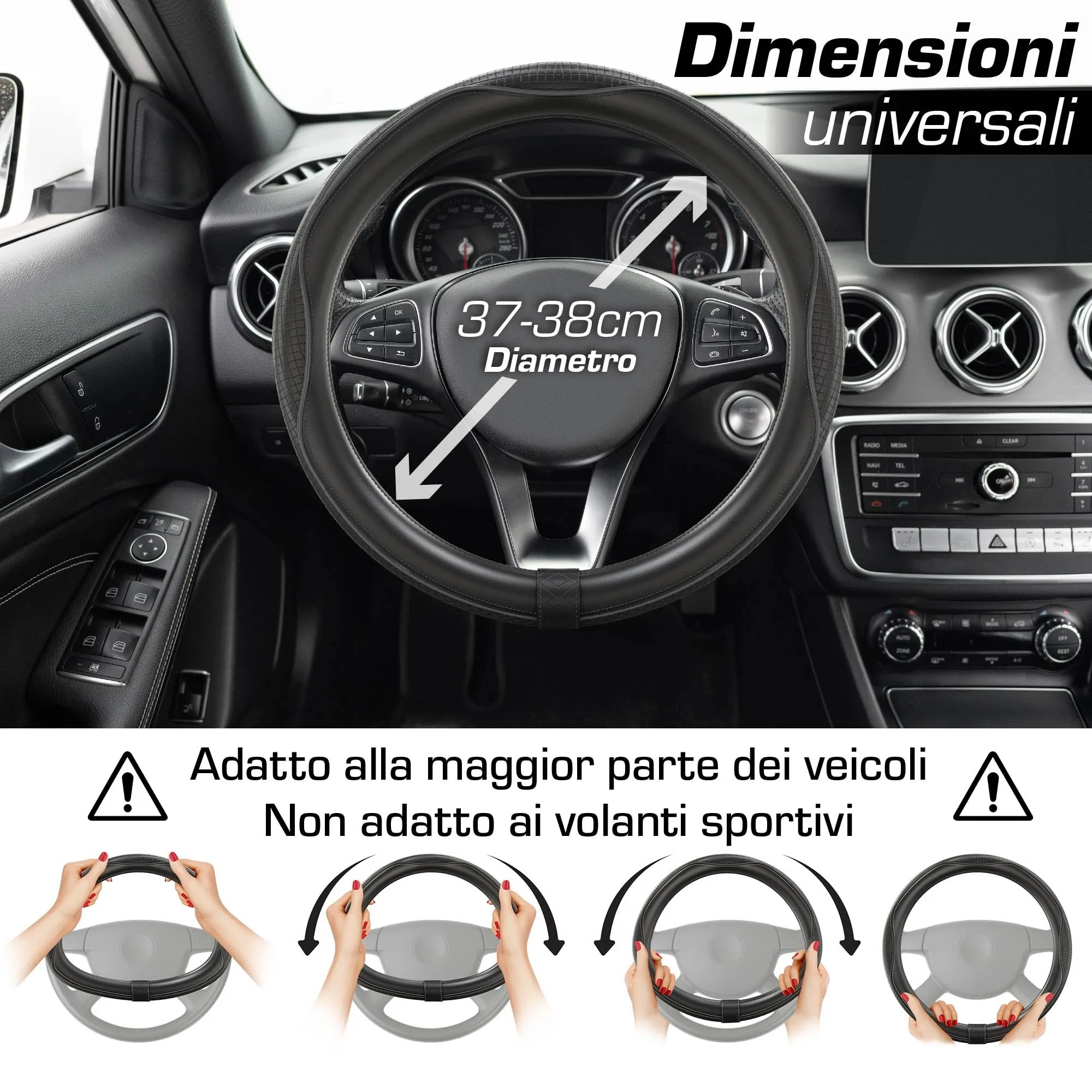 Upgrade4cars Coprivolante in Finta Pelle Nero Universale 37-38 cm - immagine 3