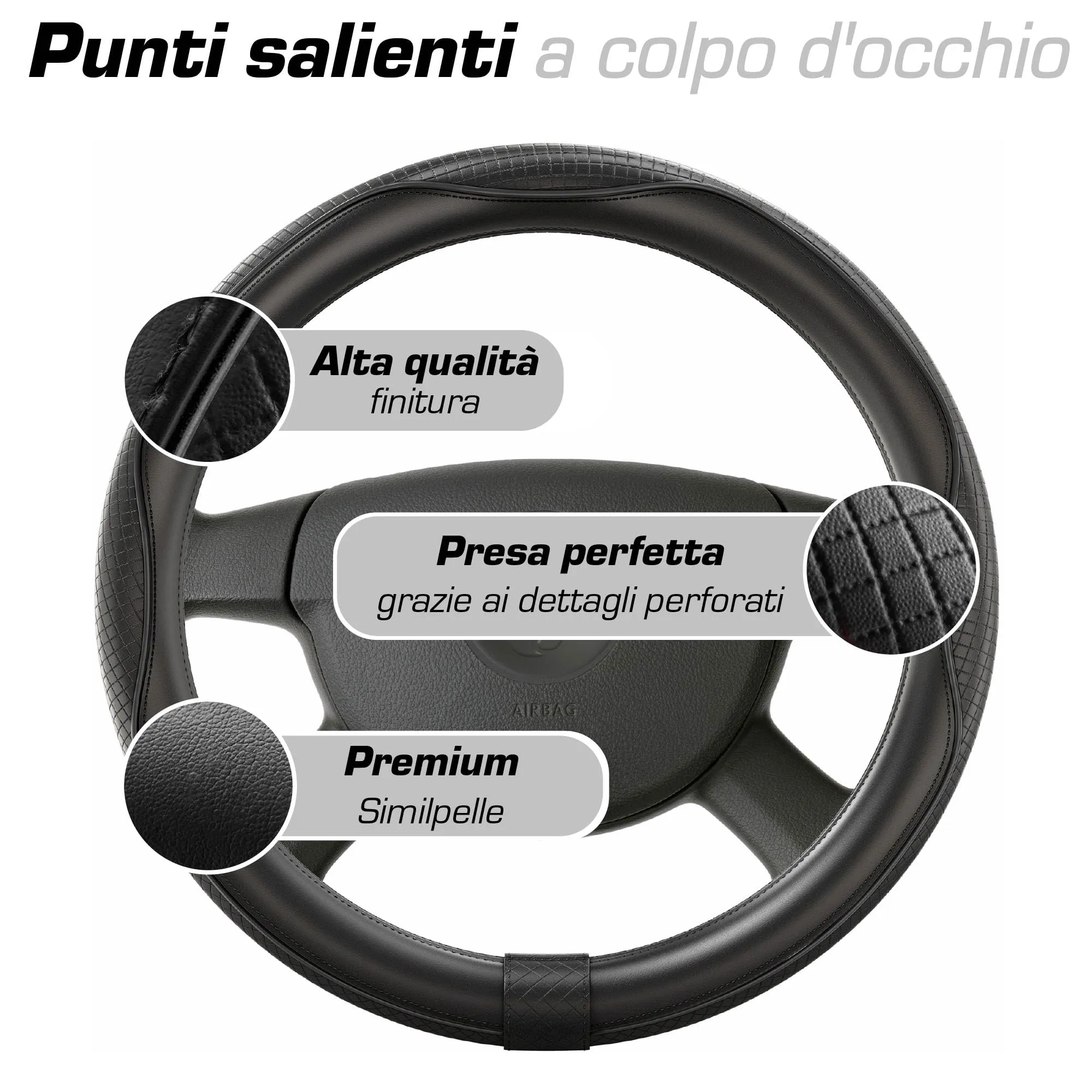 Upgrade4cars Coprivolante in Finta Pelle Nero Universale 37-38 cm - immagine 4