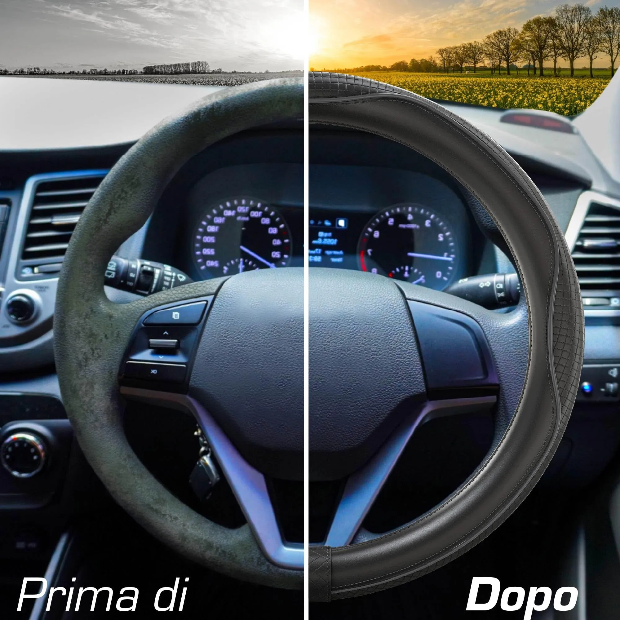 Upgrade4cars Coprivolante in Finta Pelle Nero Universale 37-38 cm - immagine 6