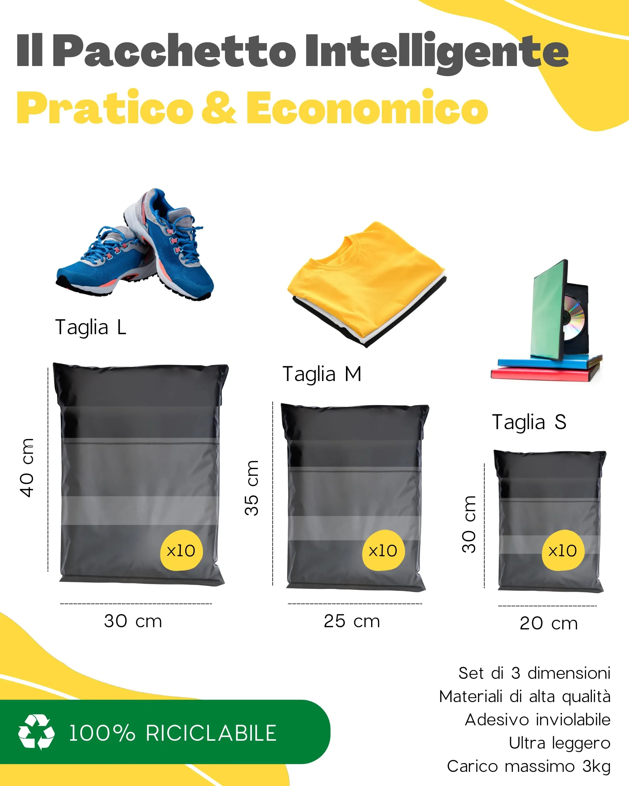 EmballaX Buste per Spedizioni Vinted con Tasca per Bollettino, Taglie S/M/L, 30 Pezzi - immagine 5
