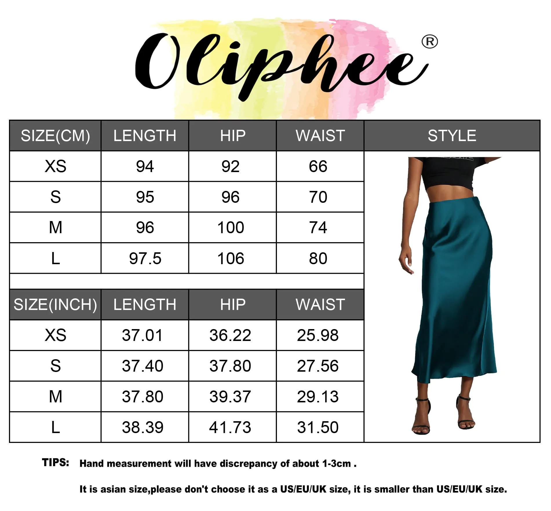 OLIPHEE Gonna Lunga in Raso Elegante, Vita Alta A-Line, Grigio, L - immagine 7