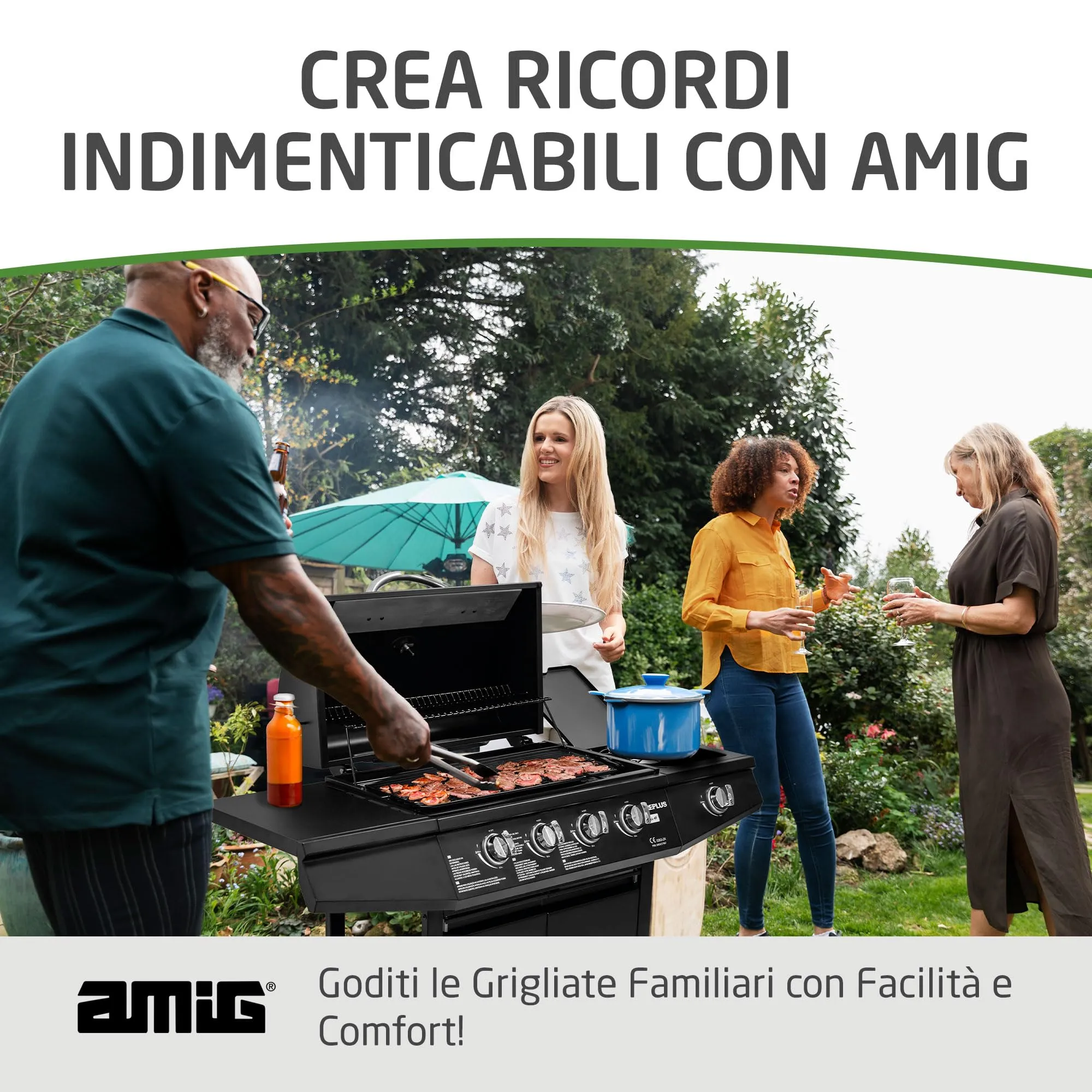 Amig Barbecue a Gas Fireplus 4+1 GRILL-4F, 9,3 kW, Acciaio Inossidabile Nero, 126x52x103 cm - immagine 8