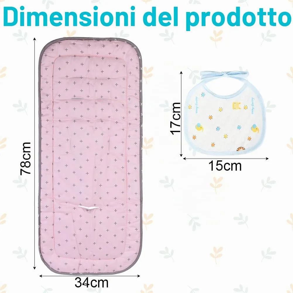 AOGOE Copriseduta Passeggino Universale in Cotone, Cuscino Riduttore Reversibile e Traspirante con Bavaglie per Neonati - immagine 2