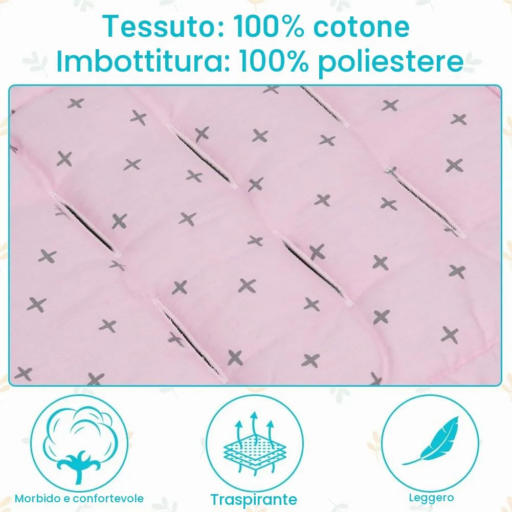 AOGOE Copriseduta Passeggino Universale in Cotone, Cuscino Riduttore Reversibile e Traspirante con Bavaglie per Neonati - immagine 4
