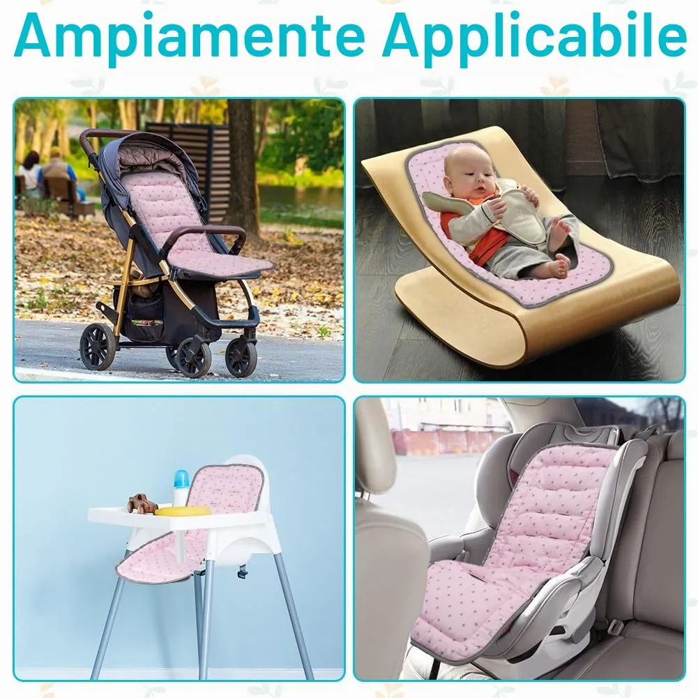 AOGOE Copriseduta Passeggino Universale in Cotone, Cuscino Riduttore Reversibile e Traspirante con Bavaglie per Neonati - immagine 7
