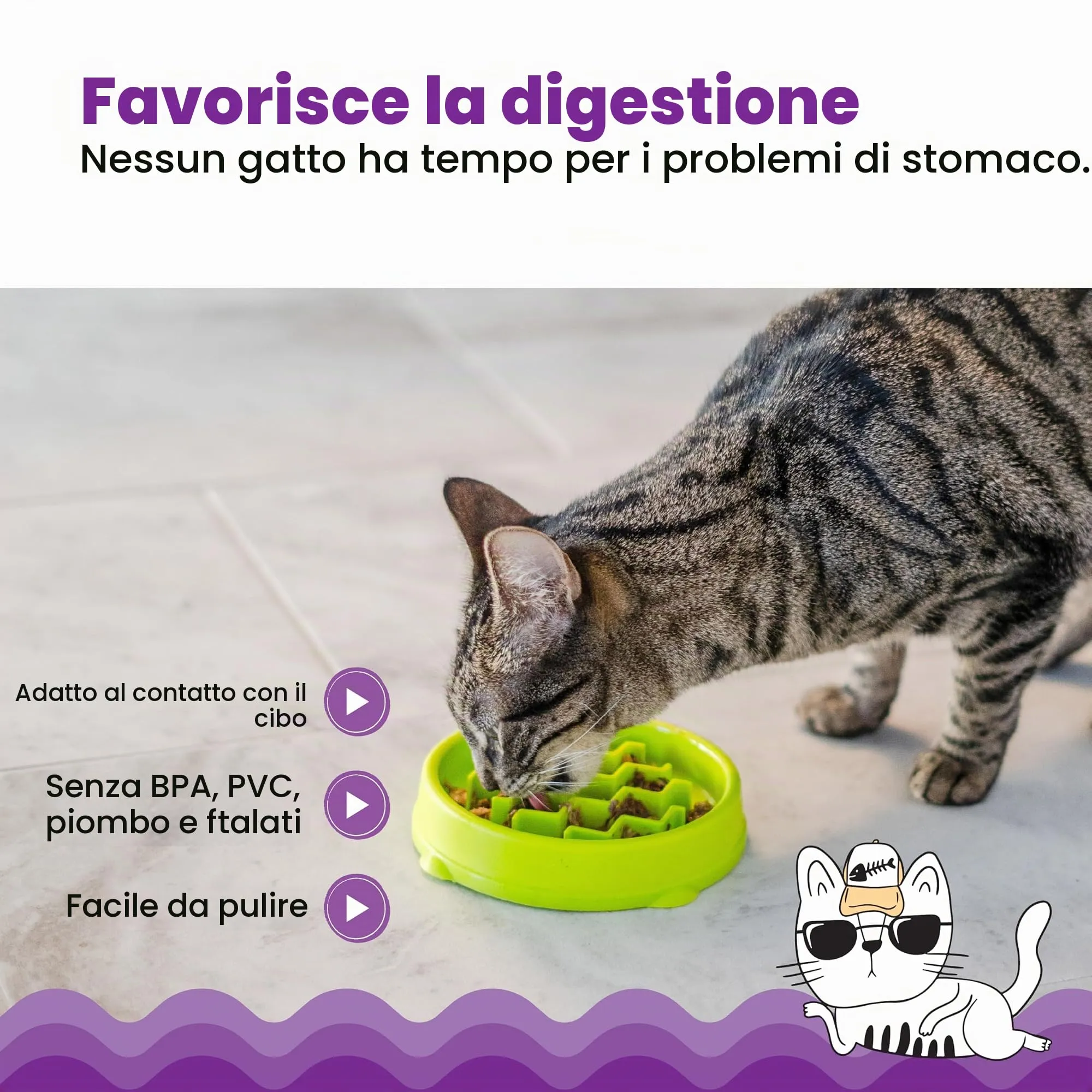 Petstages Kitty Slow Feeder Ciotola anti ingozzamento per gatti - Verde - immagine 5