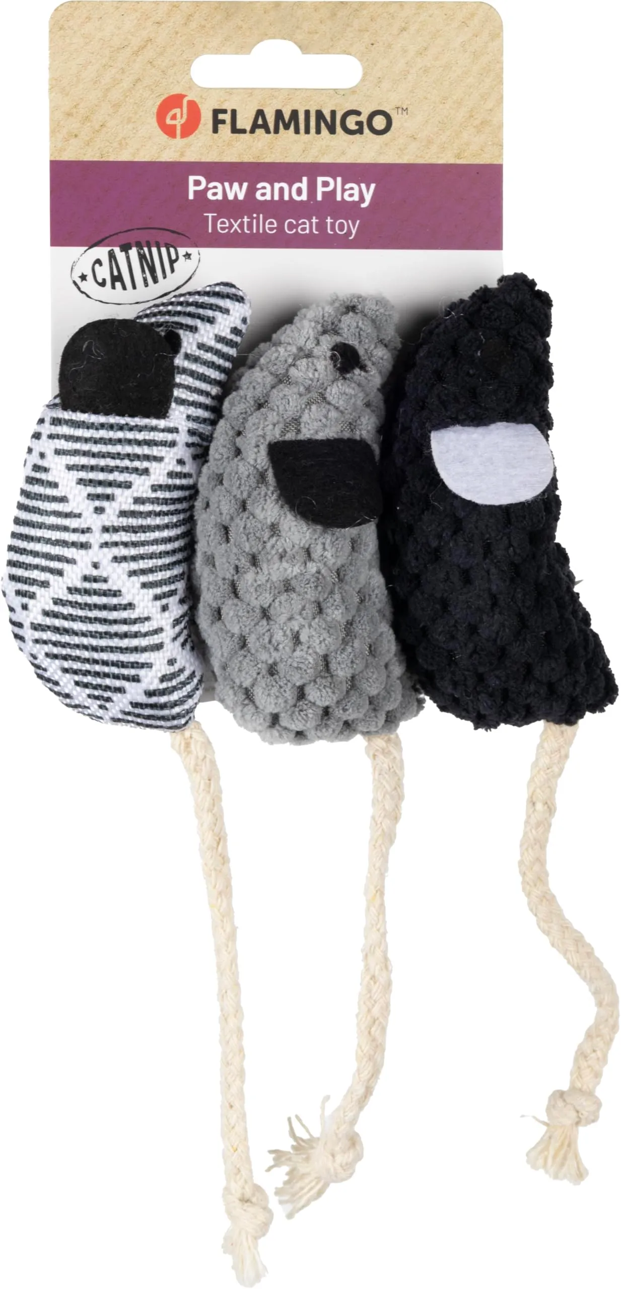 Flamingo Mazzo Topolino Peluche con Erba Gatta, Set da 3, 17,5 cm - immagine 3