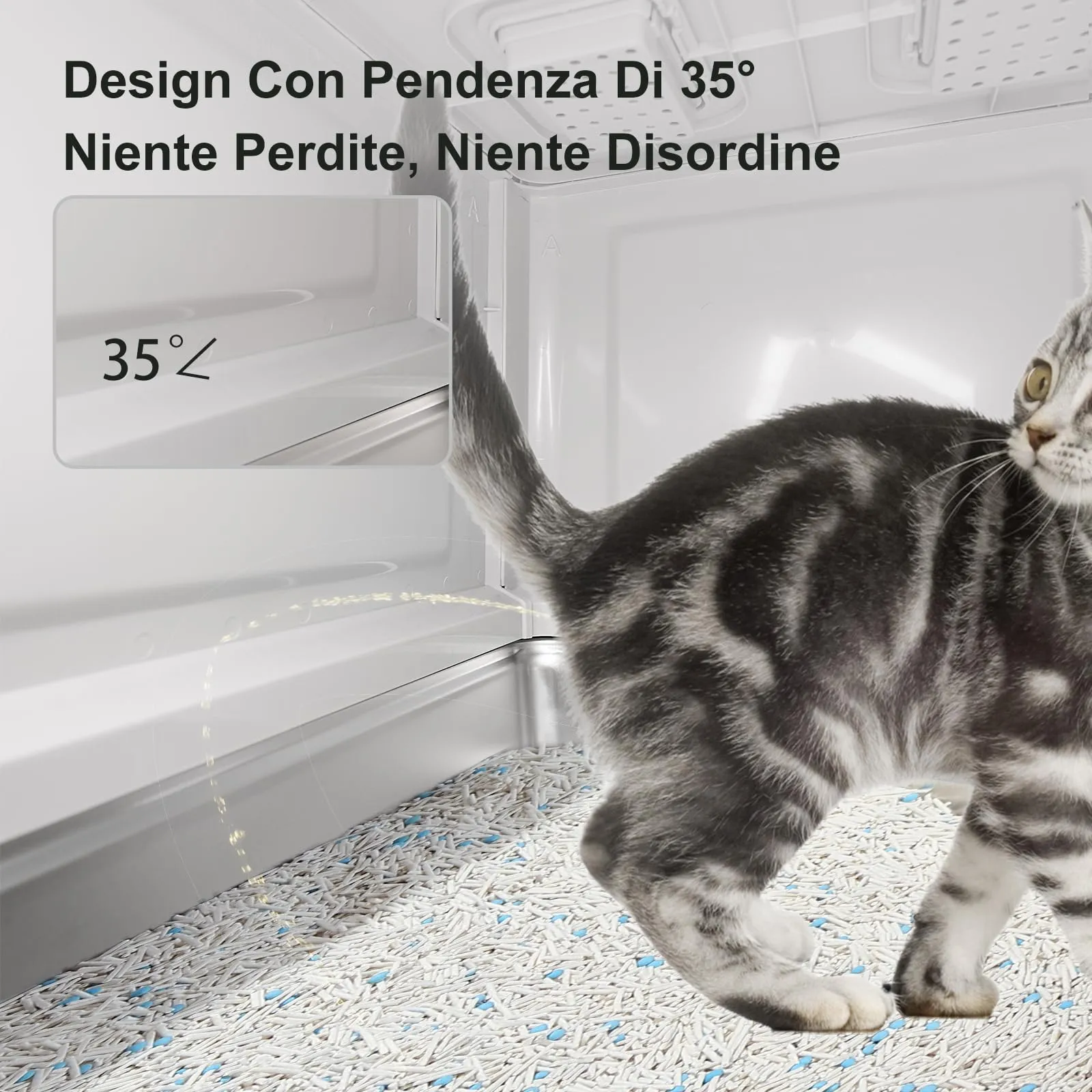 Marchul Cassetta Igienica per Gatti Chiusa in Acciaio Inossidabile con Coperchio, Design a Cassetto, Paratie Anti-Perdite, Paletta e Tappetino - immagine 5