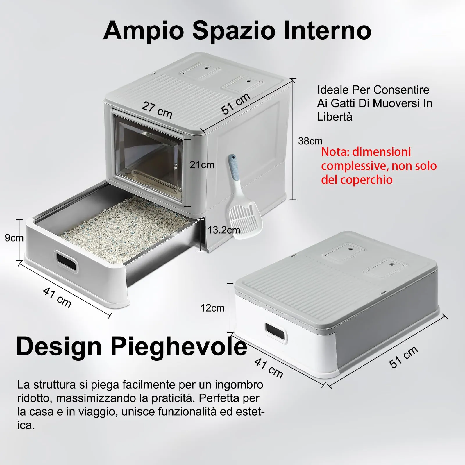 Marchul Cassetta Igienica per Gatti Chiusa in Acciaio Inossidabile con Coperchio, Design a Cassetto, Paratie Anti-Perdite, Paletta e Tappetino - immagine 6