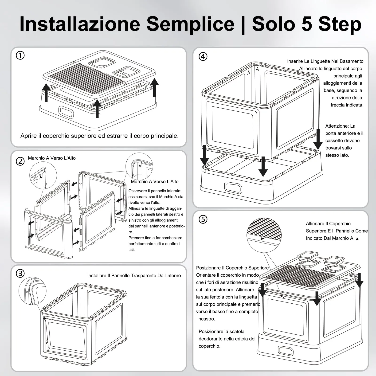 Marchul Cassetta Igienica per Gatti Chiusa in Acciaio Inossidabile con Coperchio, Design a Cassetto, Paratie Anti-Perdite, Paletta e Tappetino - immagine 7