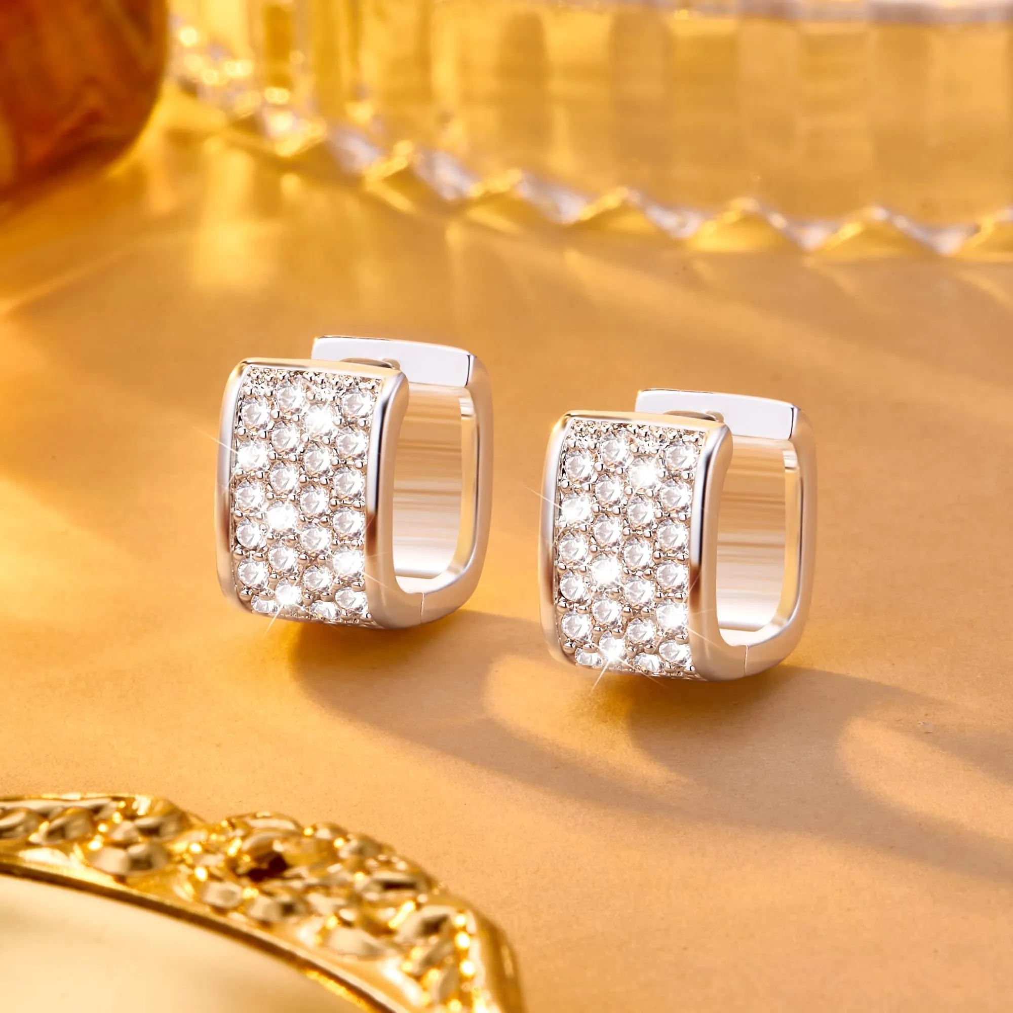 ALEXCRAFT Orecchini a cerchio rettangolari argentati con pavé di zirconi, acciaio inossidabile, E3802 - immagine 5