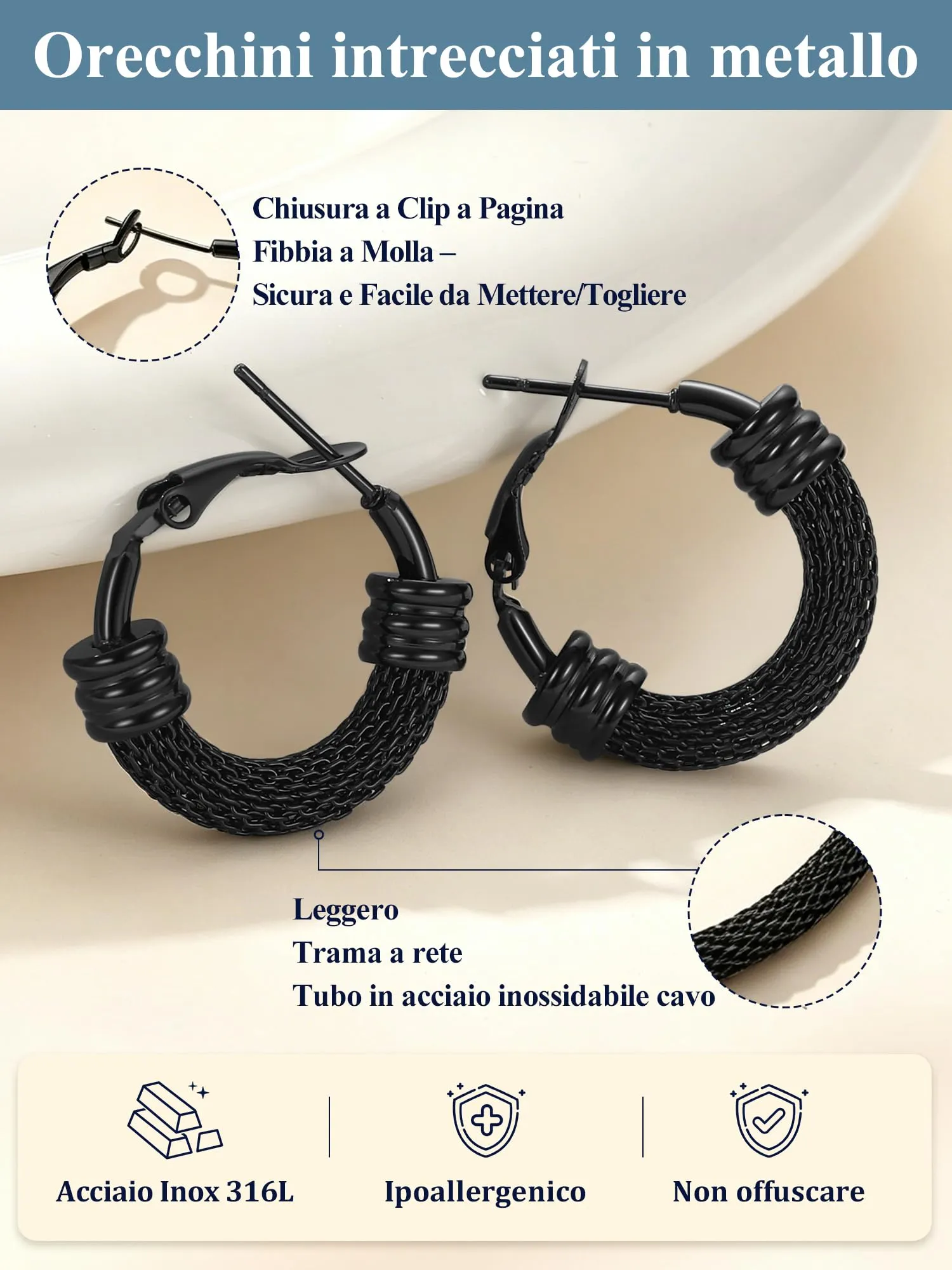 PROSTEEL Orecchini a Cerchio 20mm in Acciaio Inossidabile - immagine 5