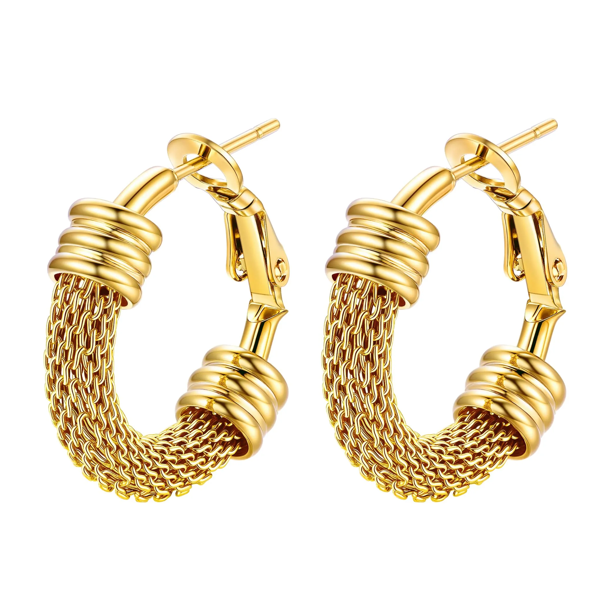 PROSTEEL Orecchini a Cerchio a Maglia Metallica in Acciaio Inossidabile, Oro, 20mm - immagine 1
