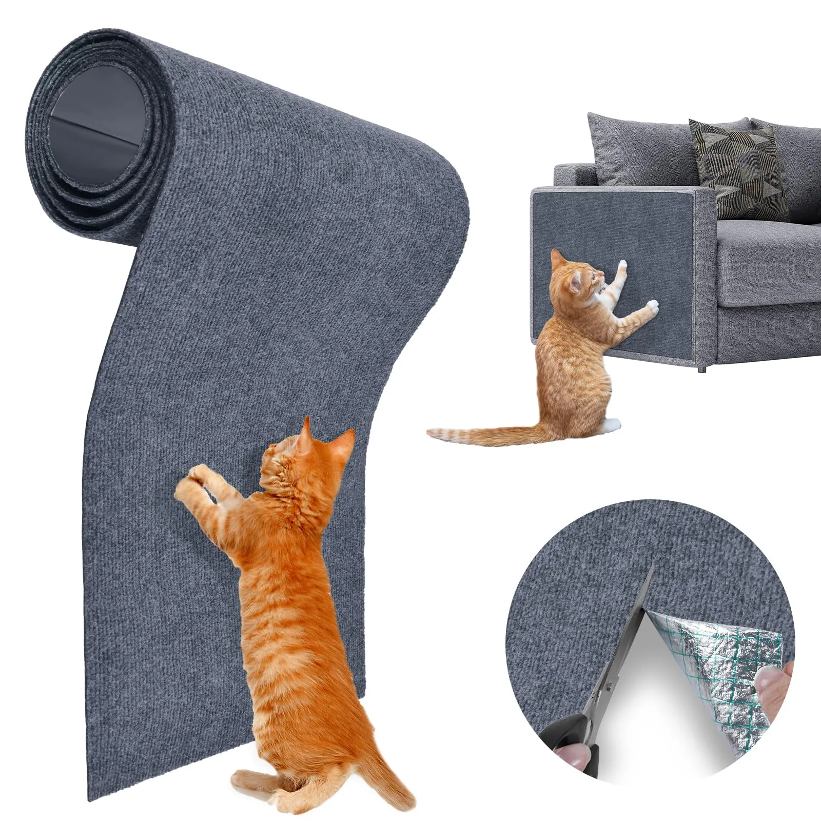 Adiwo Tappeto Tiragraffi Autoadesivo per Gatti, 30 x 100 cm, Grigio chiaro - immagine 9