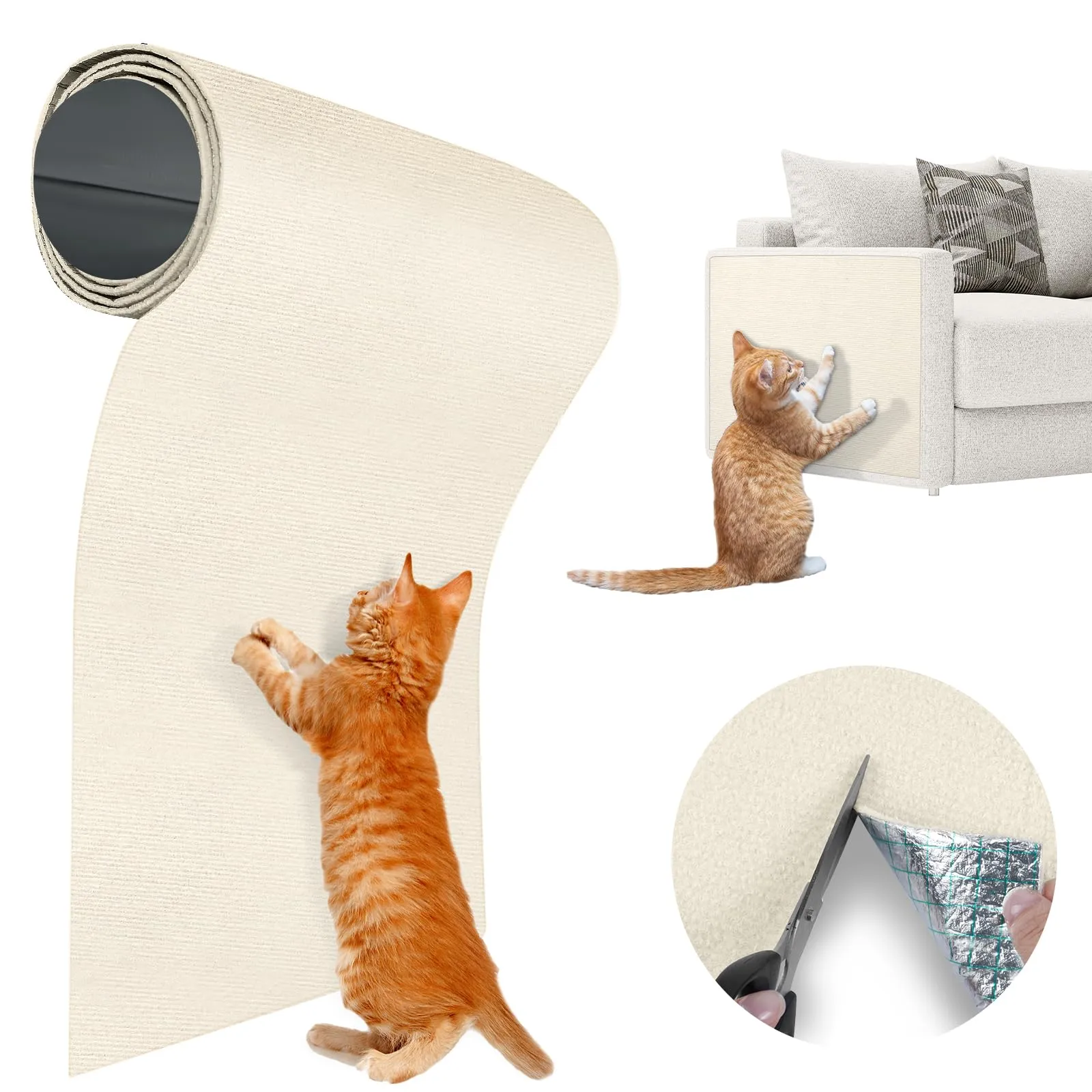 Adiwo Tappeto Tiragraffi per Gatti Autoadesivo, 40 x 200 cm, Beige - immagine 9