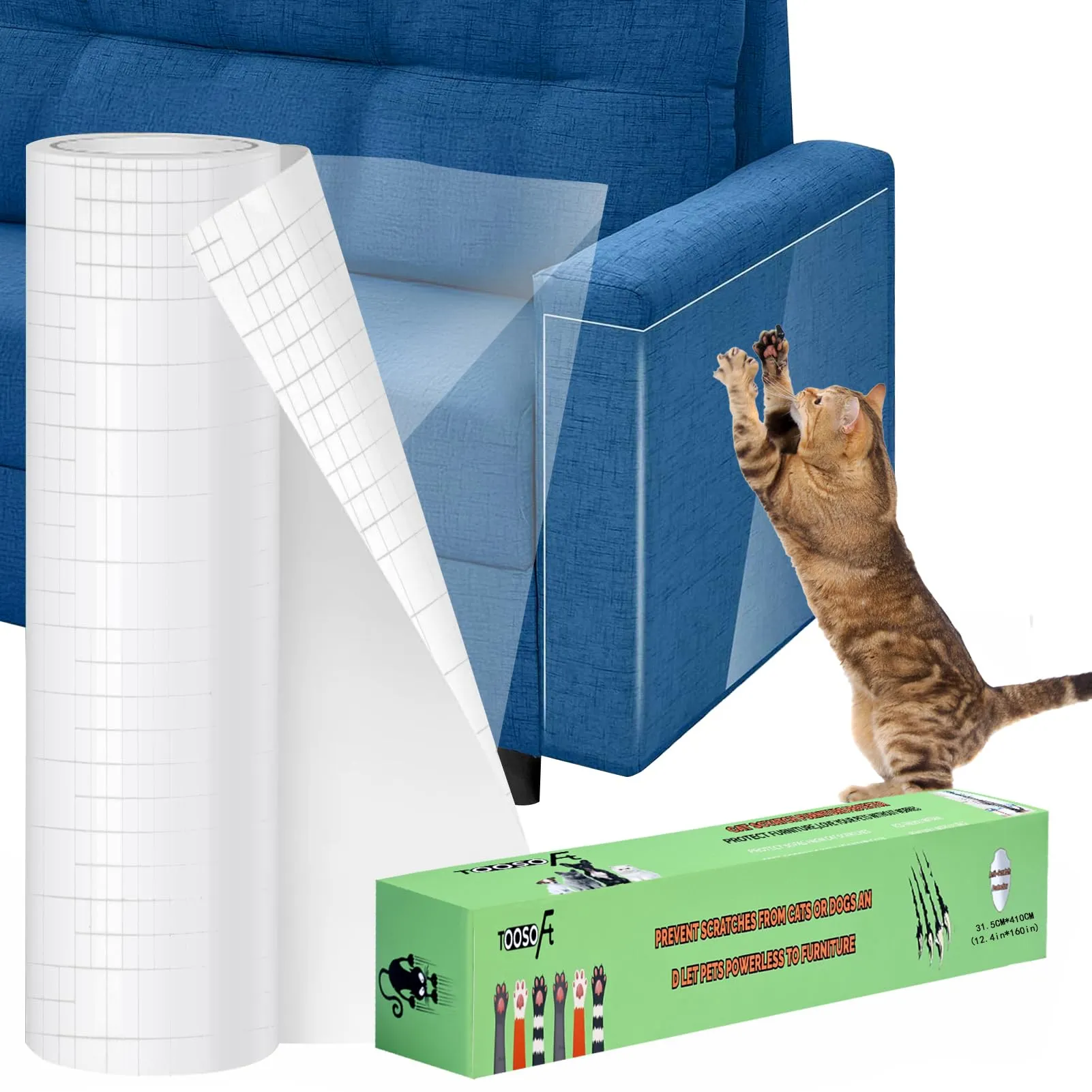 TOOSOFt Pellicola Antigraffio in PVC Trasparente per Divani, Porte e Mobili (31.5cm x 4.1m) - immagine 1