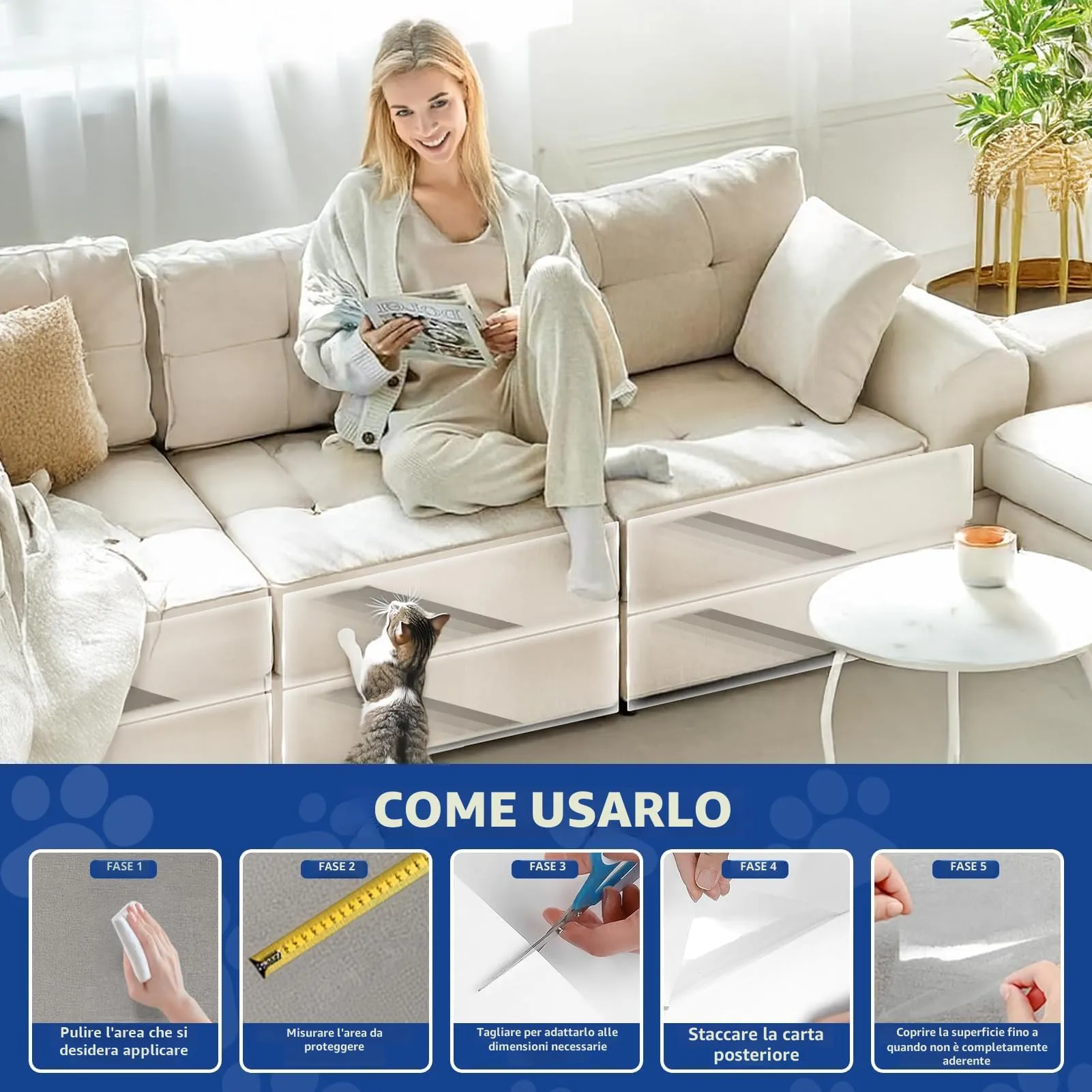 TOOSOFt Pellicola Antigraffio in PVC Trasparente per Divani, Porte e Mobili (31.5cm x 4.1m) - immagine 6