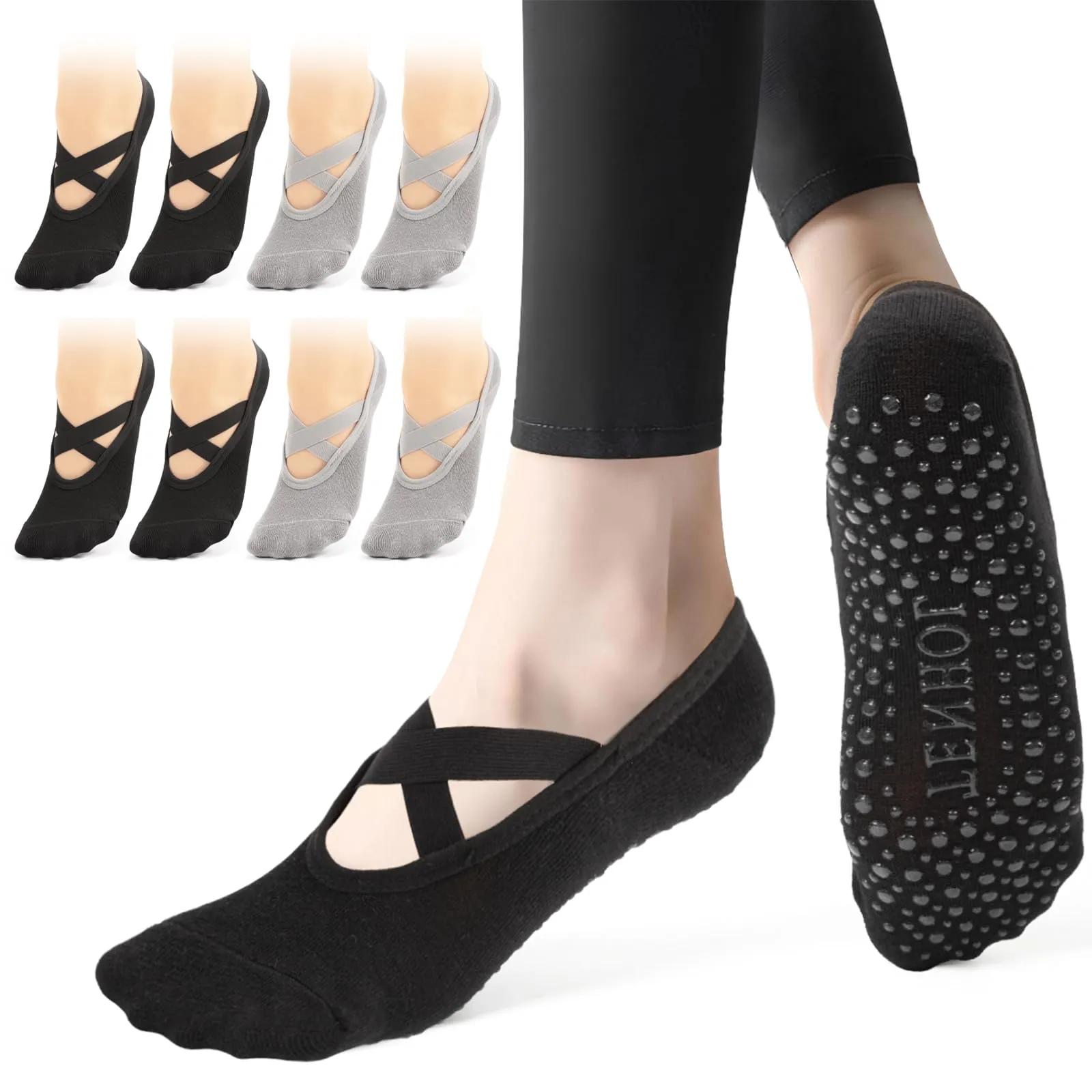 Bafiwu Calzini Antiscivolo Donna per Pilates, Yoga, Balletto e Danza, 4 Paia, 35-40 - immagine 1