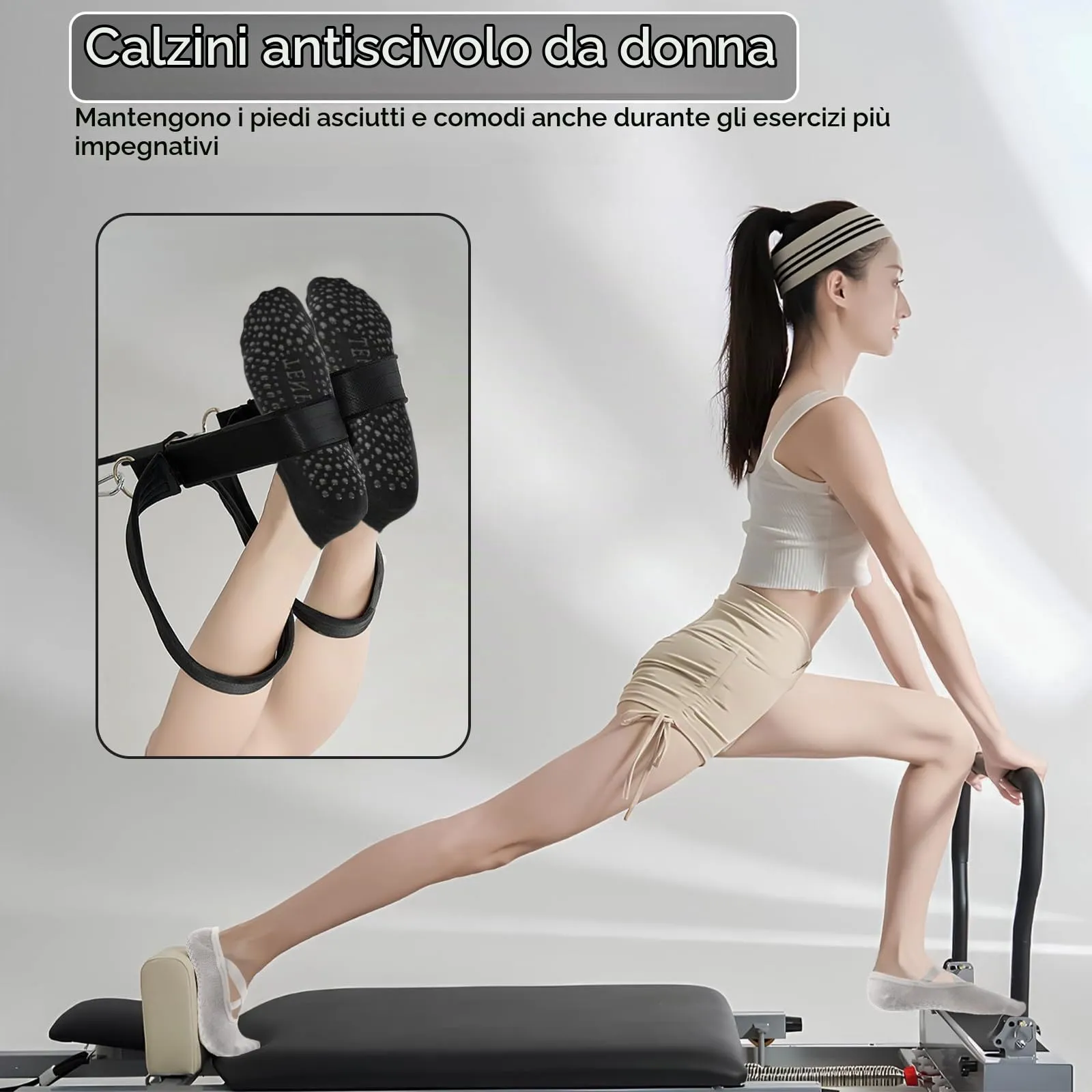 Bafiwu Calzini Antiscivolo Donna per Pilates, Yoga, Balletto e Danza, 4 Paia, 35-40 - immagine 5