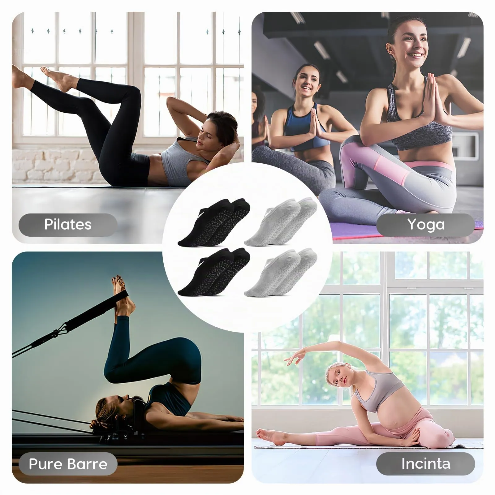 Bafiwu Calzini Antiscivolo Donna per Pilates, Yoga, Balletto e Danza, 4 Paia, 35-40 - immagine 7