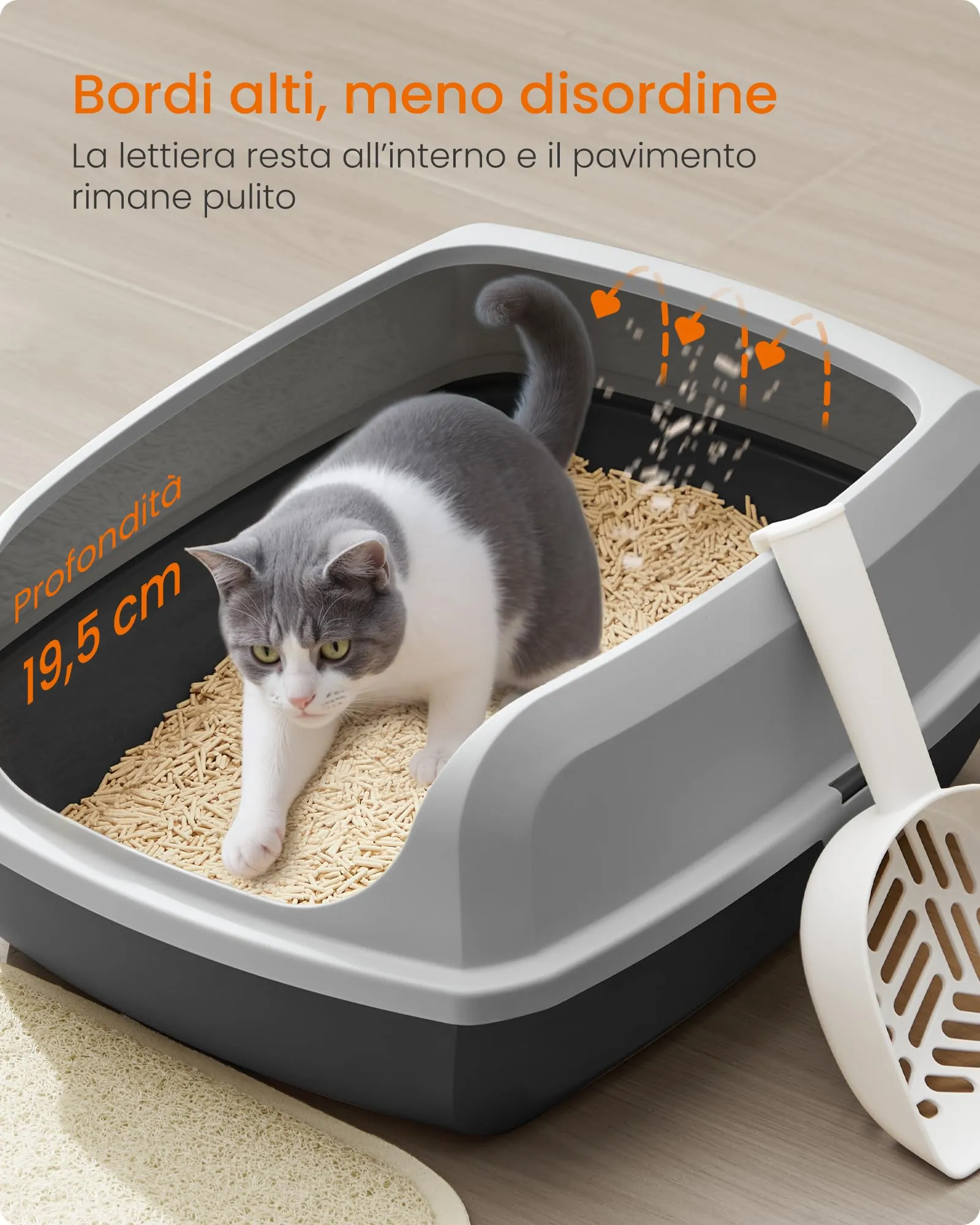Feandrea Vassoio Lettiera per Gatti XL Aperto con Paletta, Grigio Ardesia PPT009GN01 - immagine 3