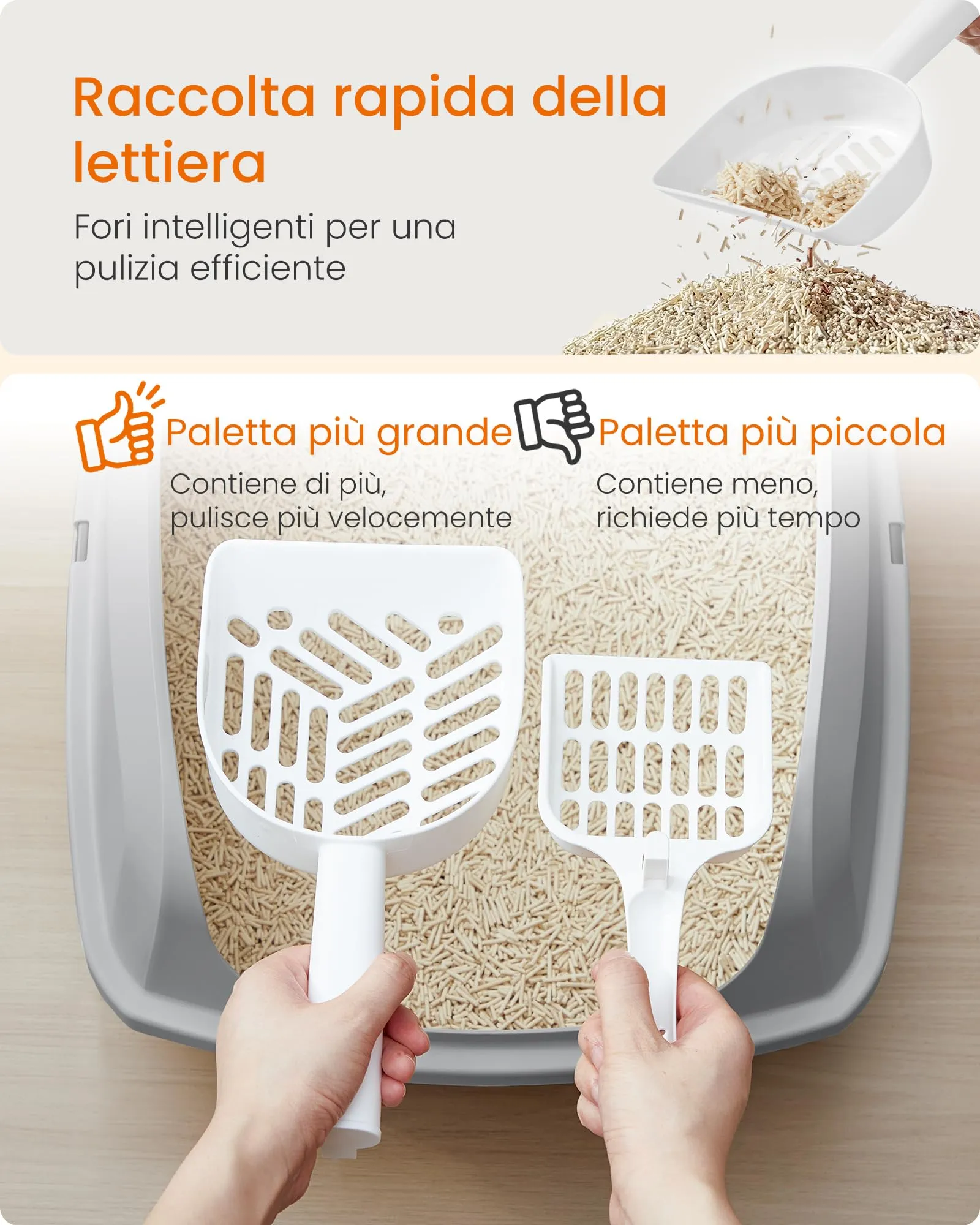 Feandrea Vassoio Lettiera per Gatti XL Aperto con Paletta, Grigio Ardesia PPT009GN01 - immagine 5