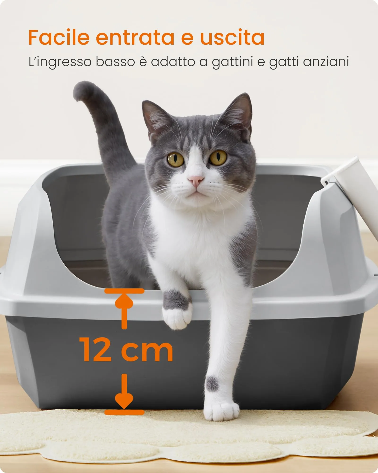 Feandrea Vassoio Lettiera per Gatti XL Aperto con Paletta, Grigio Ardesia PPT009GN01 - immagine 6