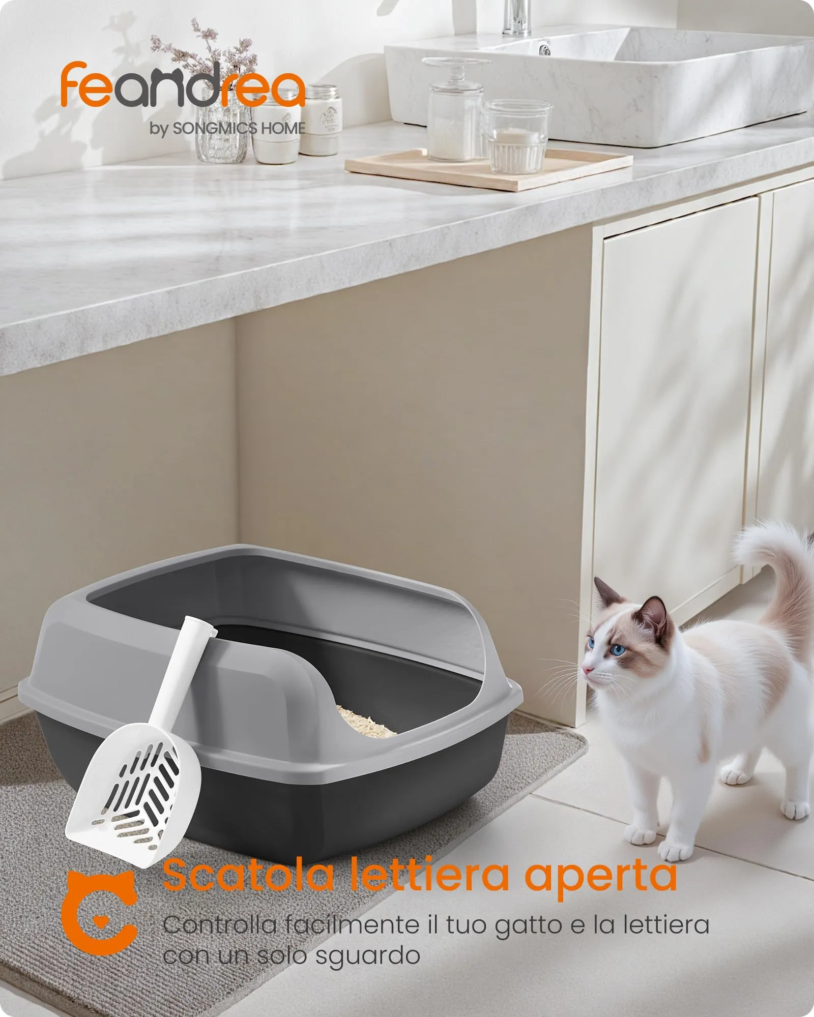 Feandrea Vassoio Lettiera per Gatti Aperto con Bordi Alti, XXL, Grigio Ardesia PPT010GN01 - immagine 2