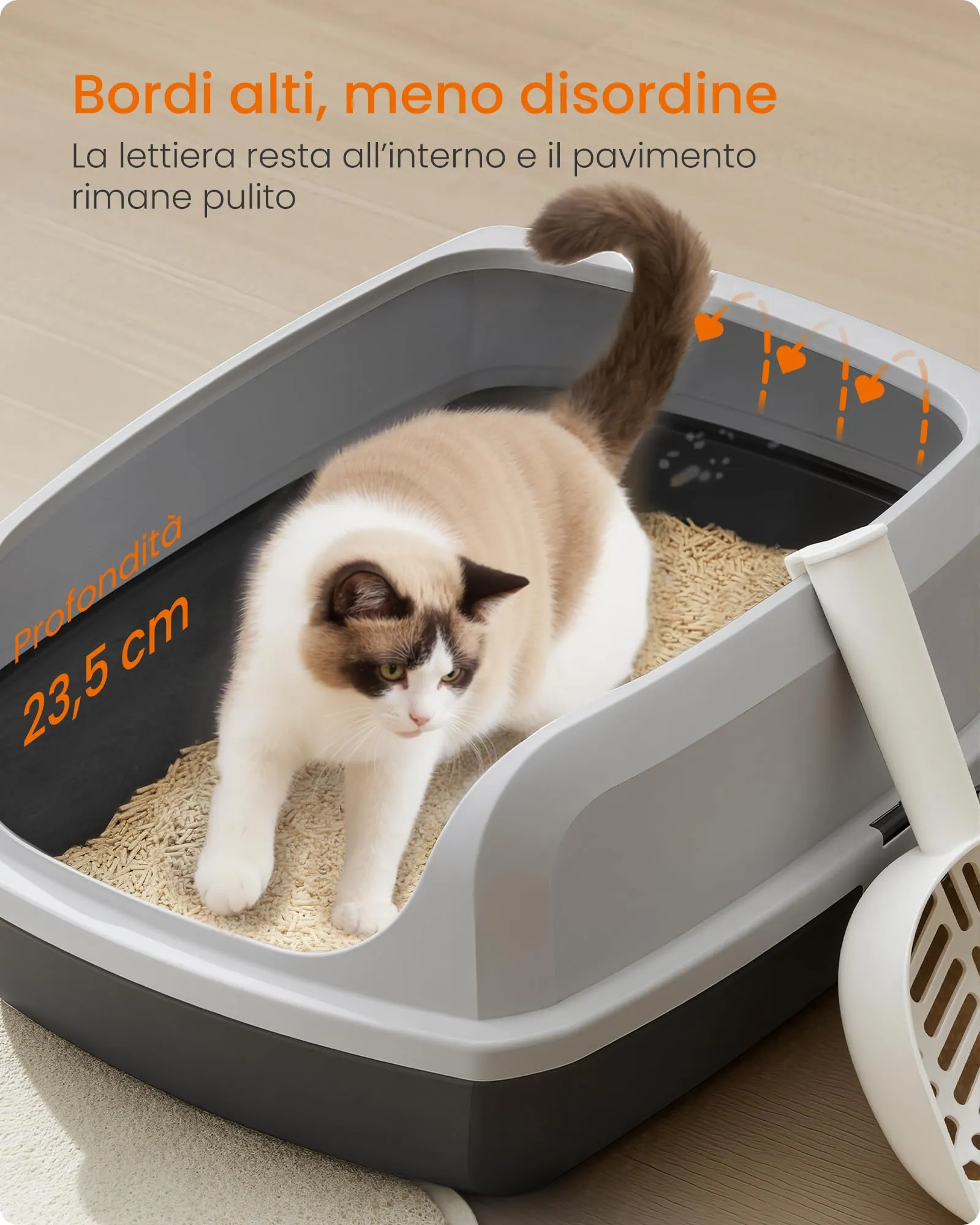 Feandrea Vassoio Lettiera per Gatti Aperto con Bordi Alti, XXL, Grigio Ardesia PPT010GN01 - immagine 3