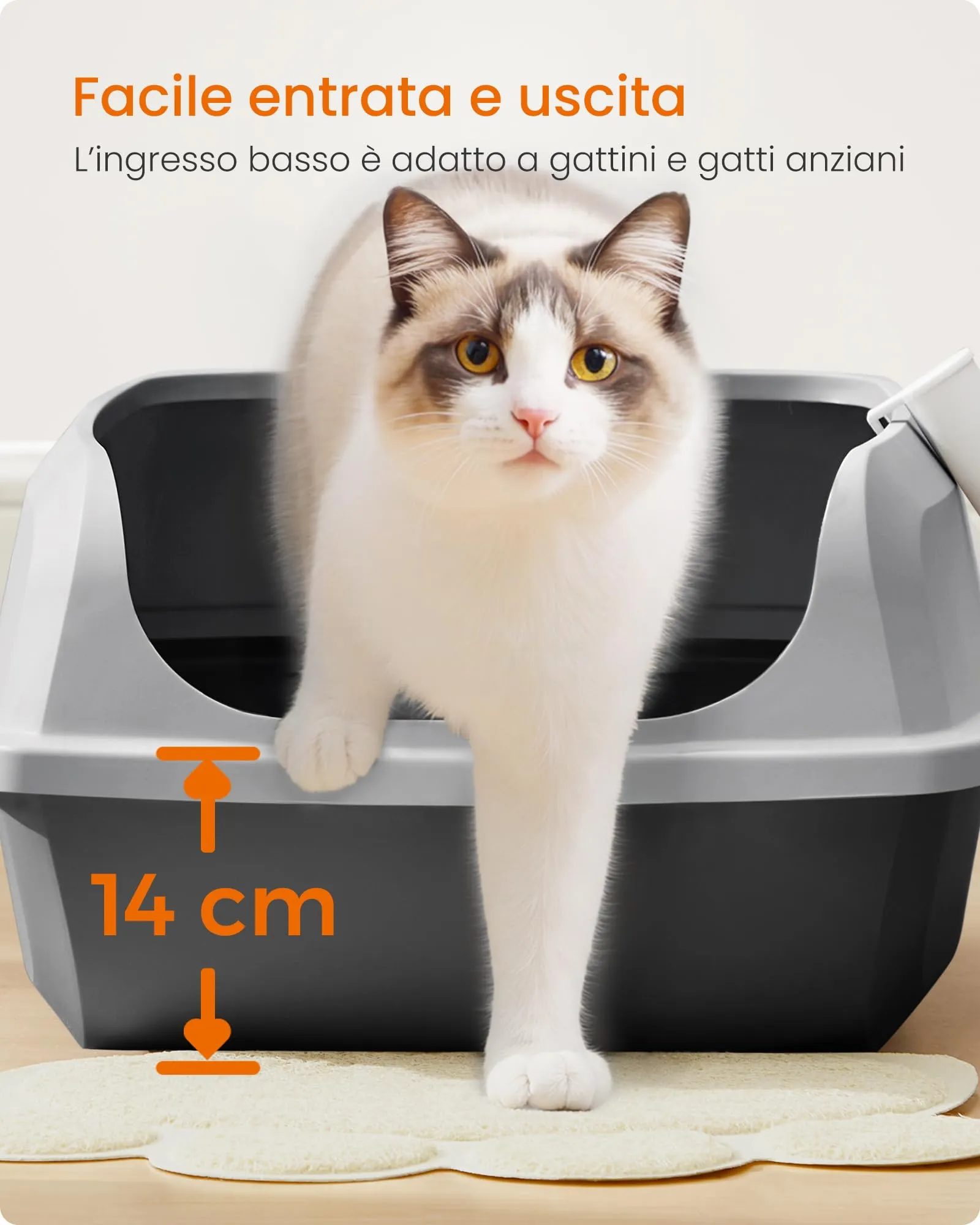 Feandrea Vassoio Lettiera per Gatti Aperto con Bordi Alti, XXL, Grigio Ardesia PPT010GN01 - immagine 6