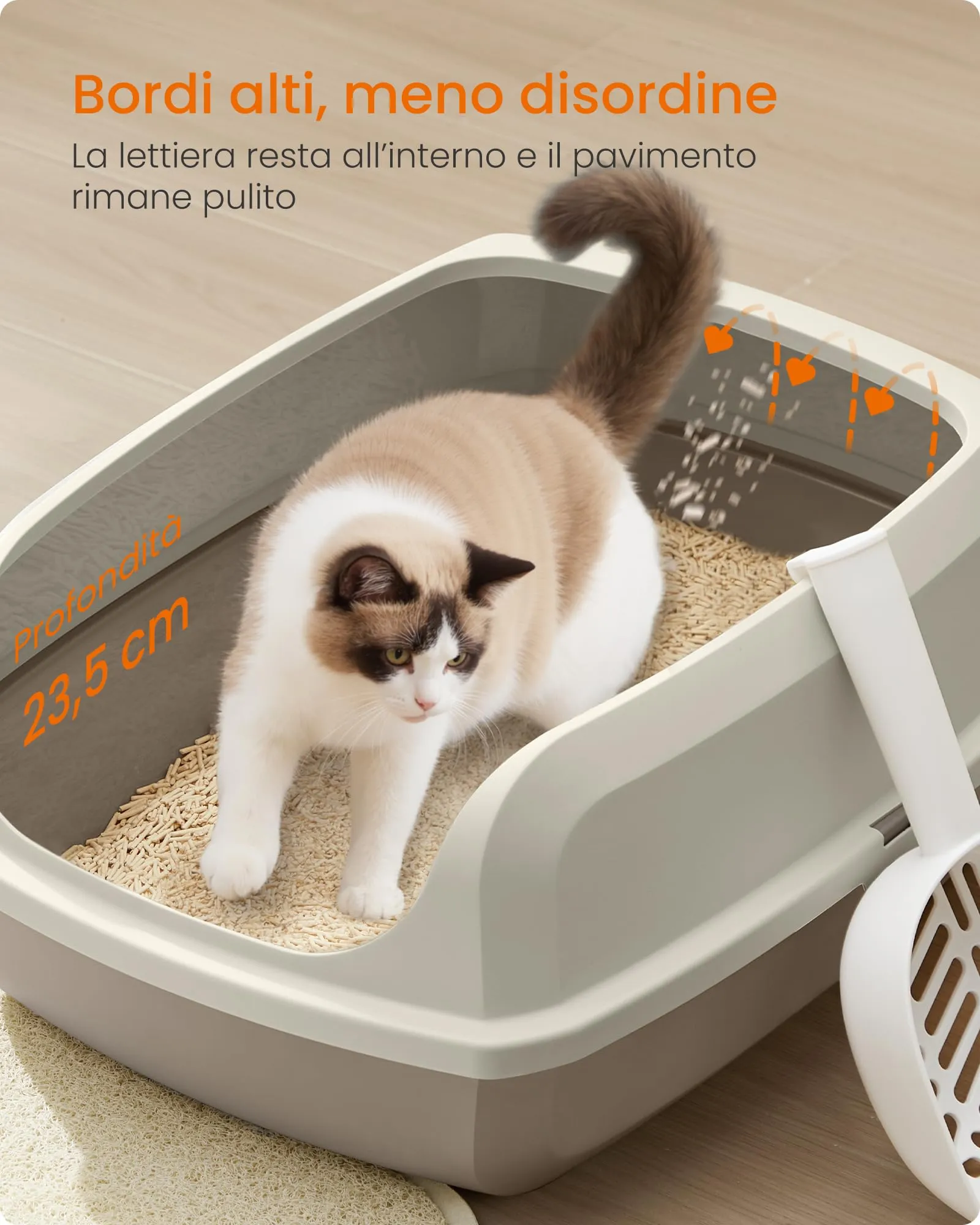 Feandrea Vassoio Lettiera per Gatti XXL Aperto con Paletta, Beige Cappuccino PPT010LH01 - immagine 3