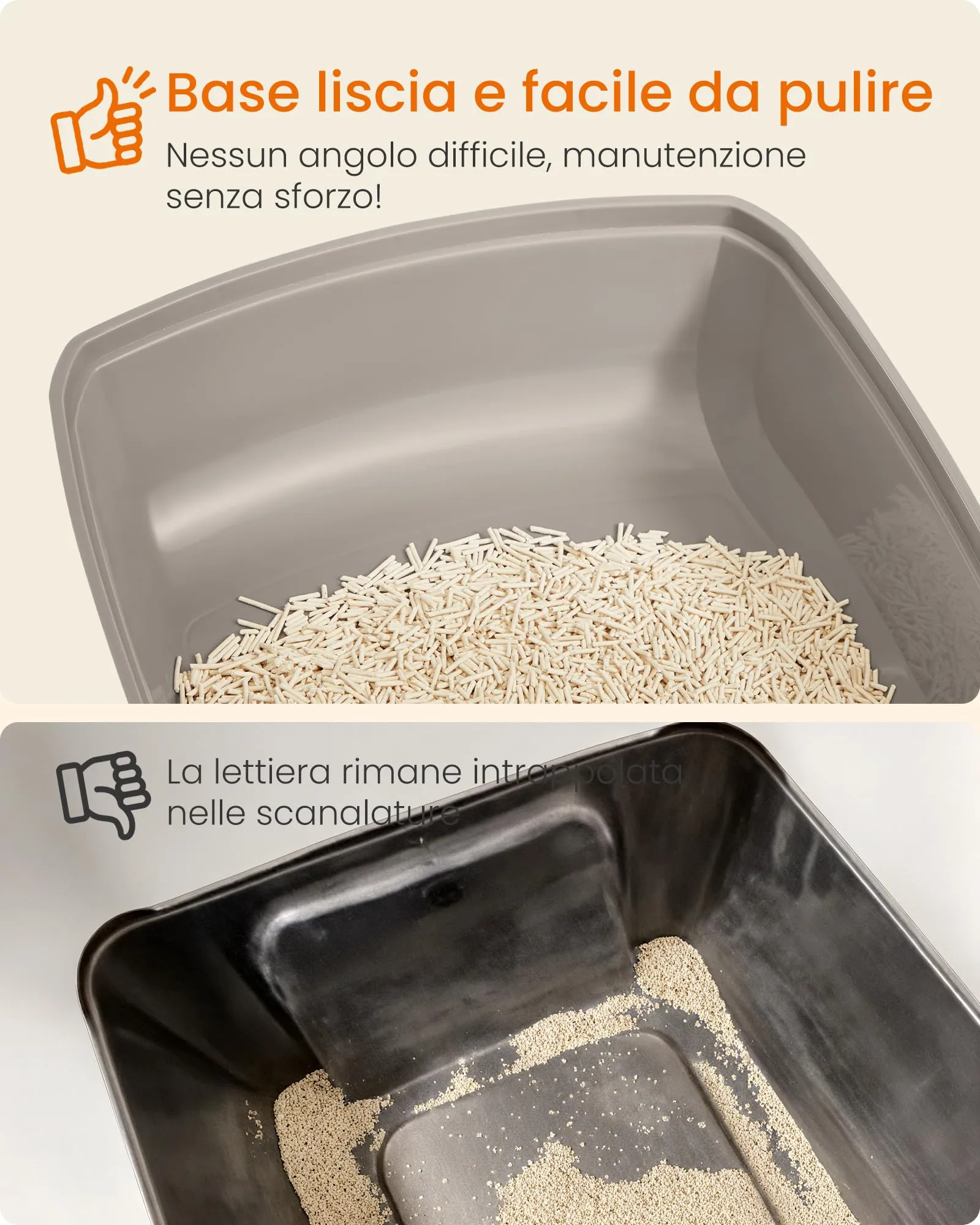 Feandrea Vassoio Lettiera per Gatti XXL Aperto con Paletta, Beige Cappuccino PPT010LH01 - immagine 4