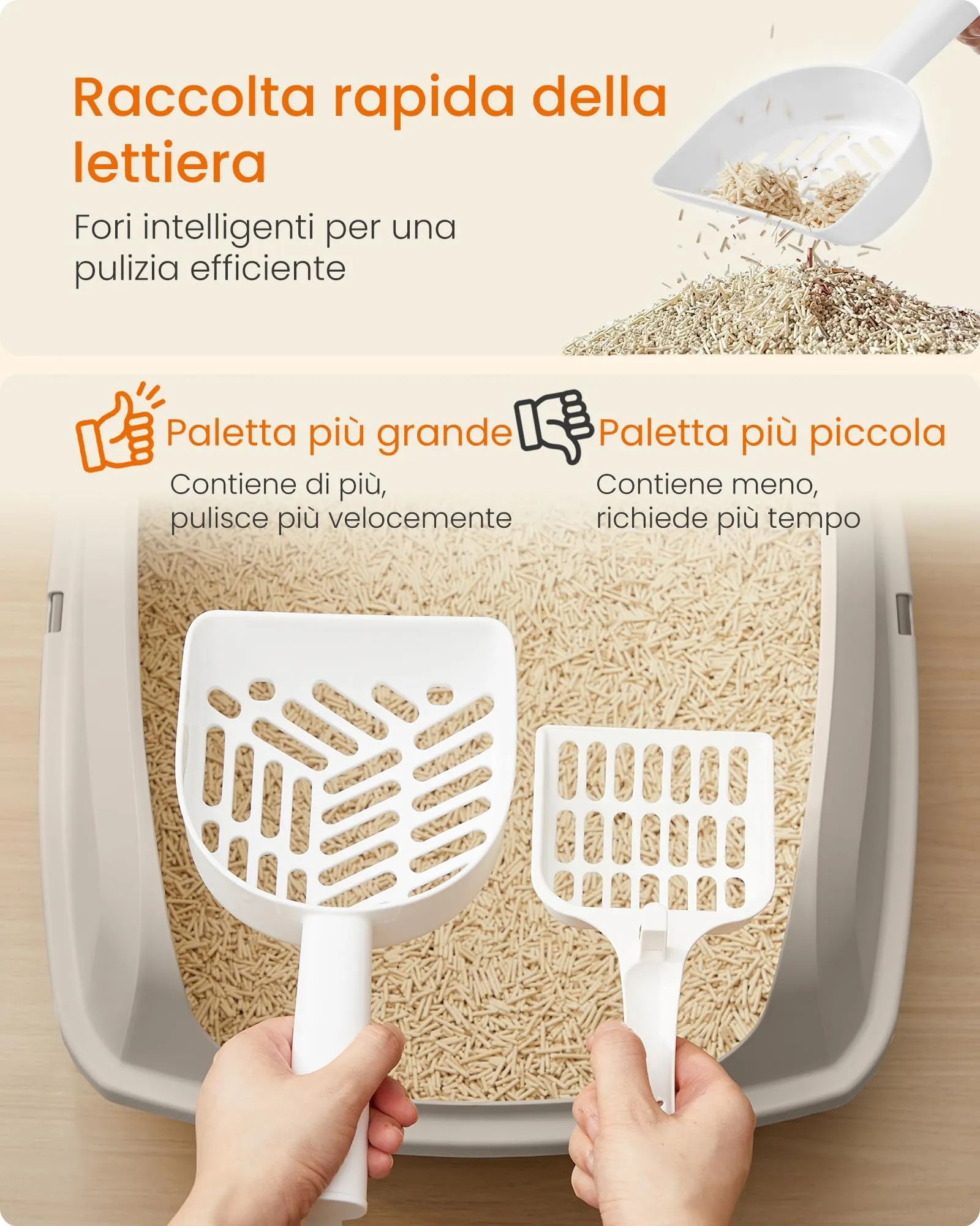 Feandrea Vassoio Lettiera per Gatti XXL Aperto con Paletta, Beige Cappuccino PPT010LH01 - immagine 5