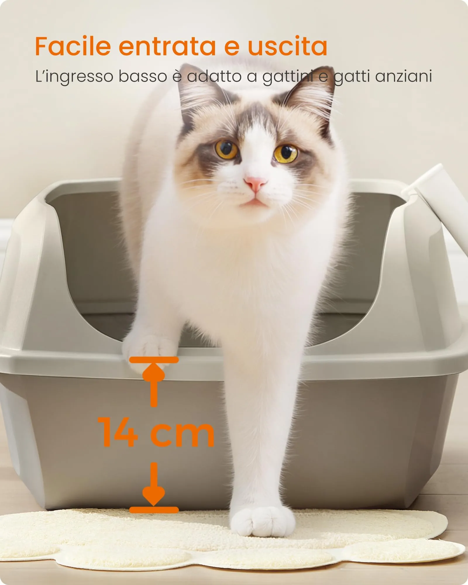 Feandrea Vassoio Lettiera per Gatti XXL Aperto con Paletta, Beige Cappuccino PPT010LH01 - immagine 6