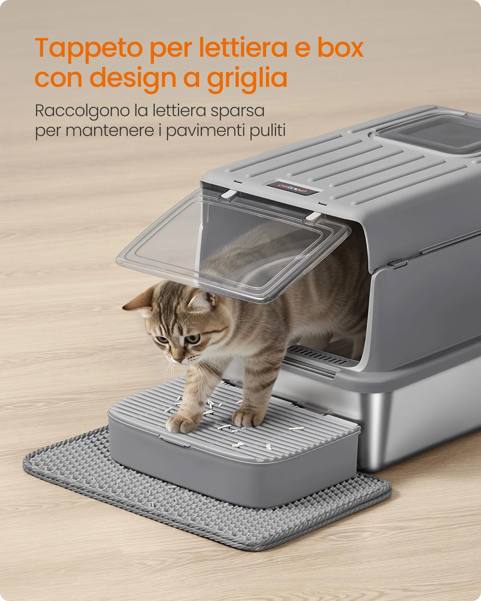 Feandrea Lettiera per Gatti Chiusa in Acciaio Inossidabile, 60 x 40 x 38 cm - immagine 7