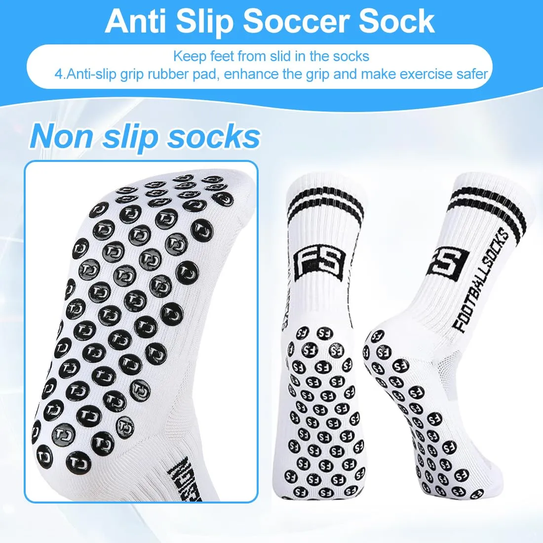 KEWUF Calze Antiscivolo Grip Calcio in Cotone Traspirante, 4 Paia per Uomo e Donna - immagine 4