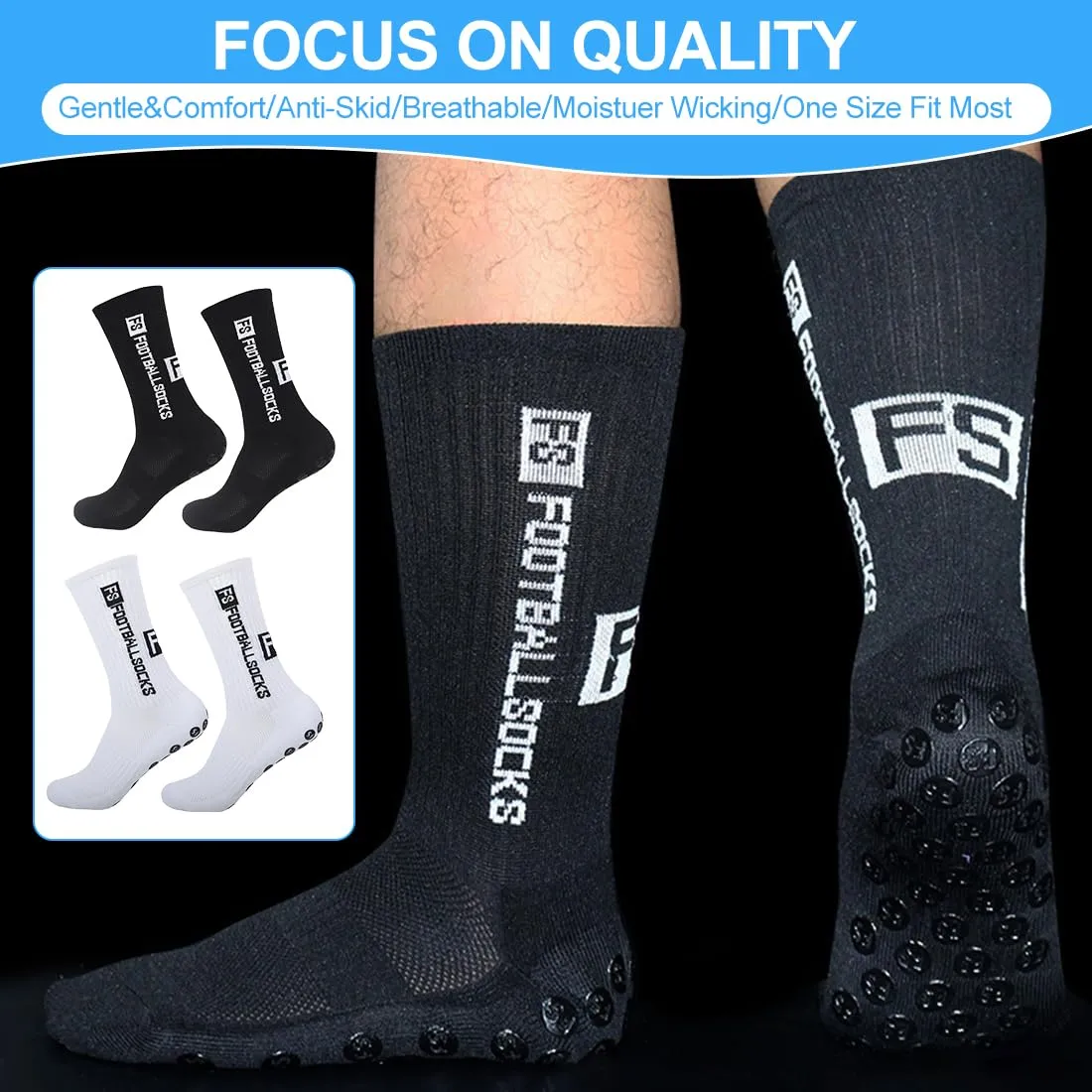 KEWUF Calze Antiscivolo Grip Calcio in Cotone Traspirante, 4 Paia per Uomo e Donna - immagine 5